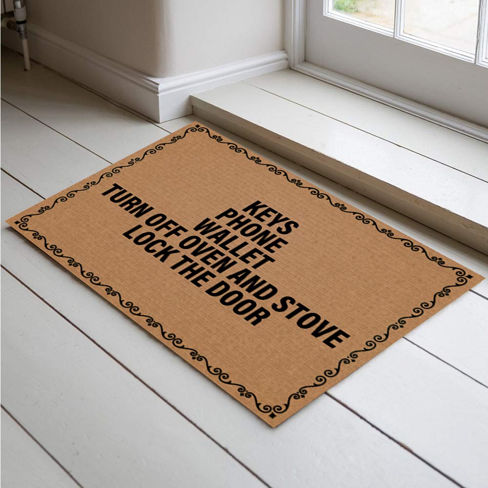 Jackey&Smith Non-Slip Front Door Mat with Reminder Design - Keys Phone Wallet Turn Off Oven Stove Lock Door - 23.6x15.7 Inch Waterproof Entryway Rug for Outdoor/Indoor Use - Perfect for Home, Apartment & Office Entrance