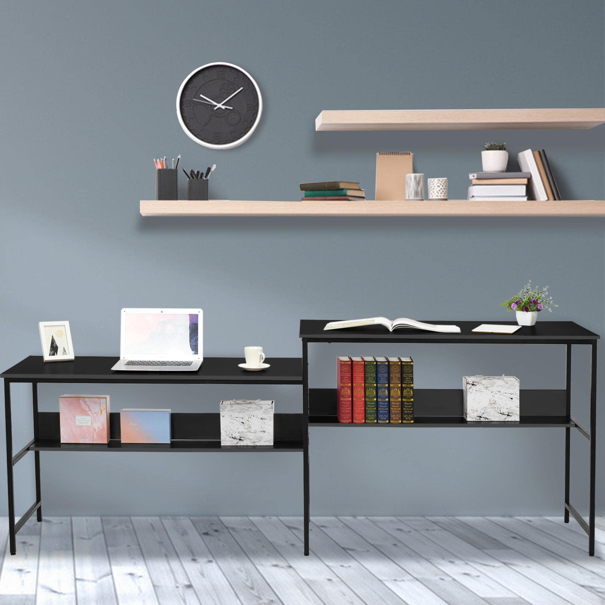 Adjustable Sit Stand Desk with Storage - Dual Large Workstation for Home Office, Computer Desk & Dining Table - Ergonomic Writing Desk with Height Adjustable Function (Black, One Size) - Perfect for Remote Work, Gaming & Small Space Living