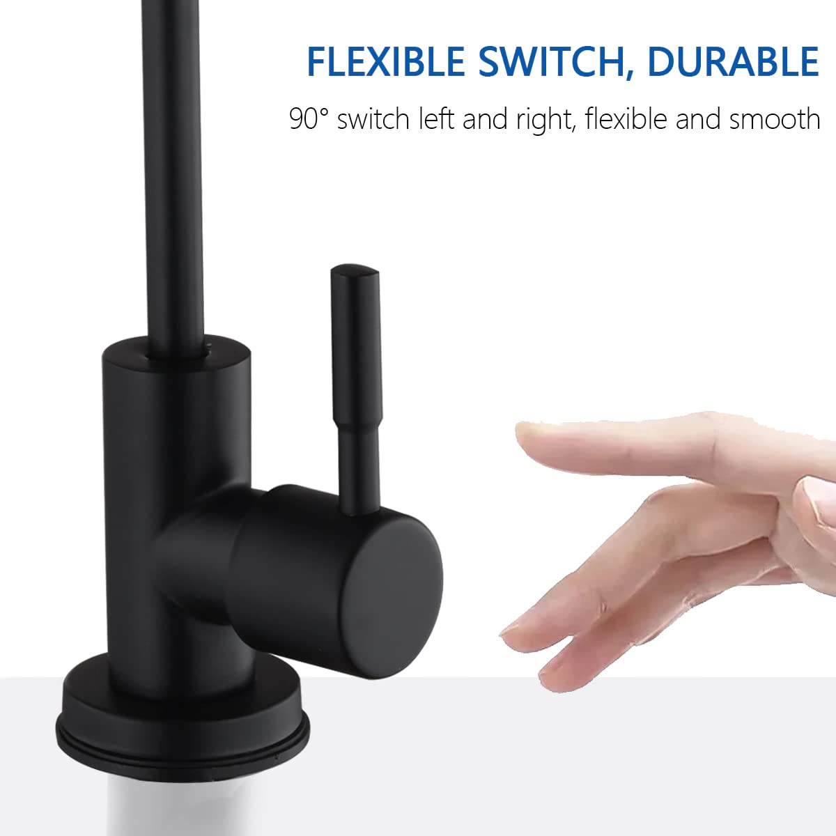 Aquieen SS 304 Kitchen RO Water Tap with Connecting Hose, Cold Water Provision, Black Finish for Modern Home Kitchens