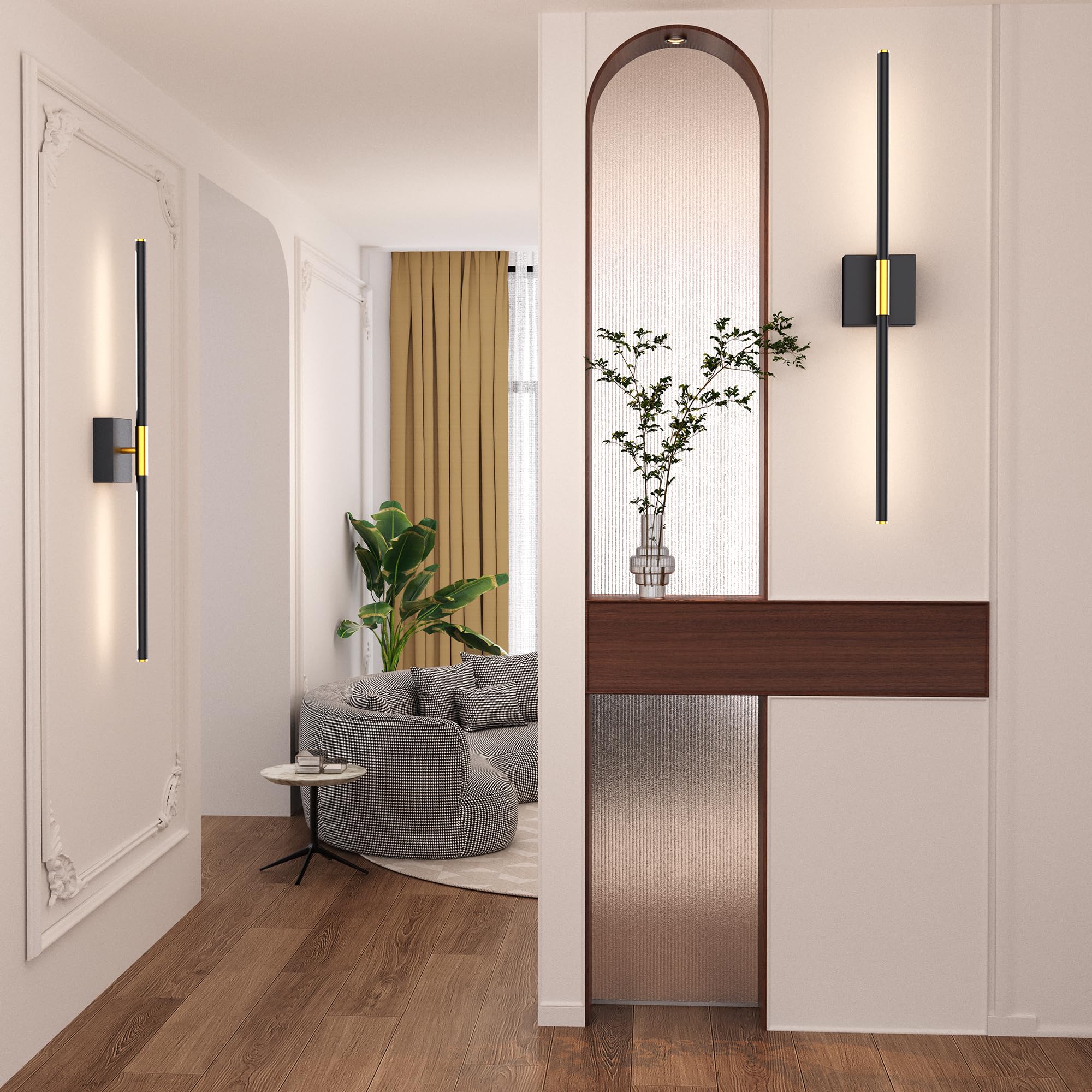 31.5 Inch USB Rechargeable Wall Sconce Set of 2 - 8000mAh Battery Operated LED Wall Lights with Remote Control, 360° Rotatable & Dimmable (3000K-6000K) - Perfect for Living Room, Bedroom, Hallway Lighting (2 Pack)