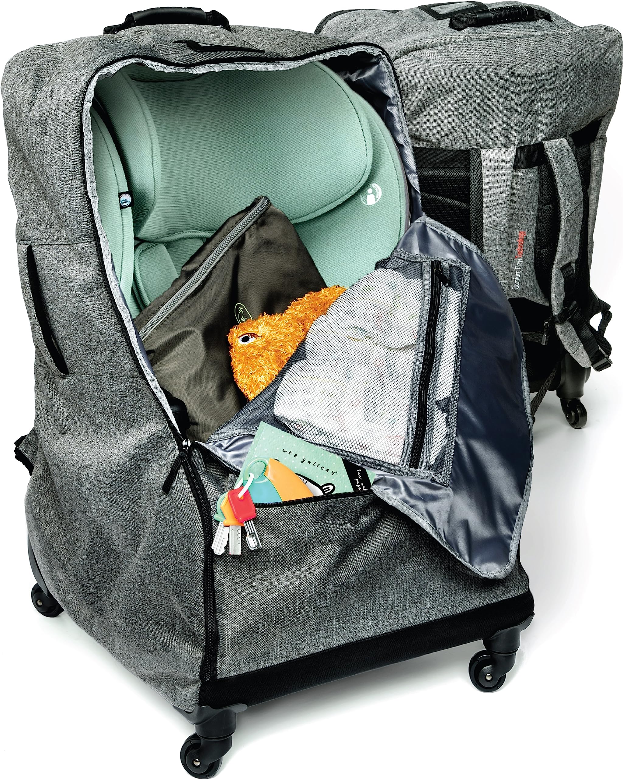 3-in-1 Wheeled Car Seat Travel Bag with Extra Storage | Padded Baby Car Seat Carrier Backpack for Airplane Travel | Perfect for Toddler Air Travel Essentials & Family Vacations