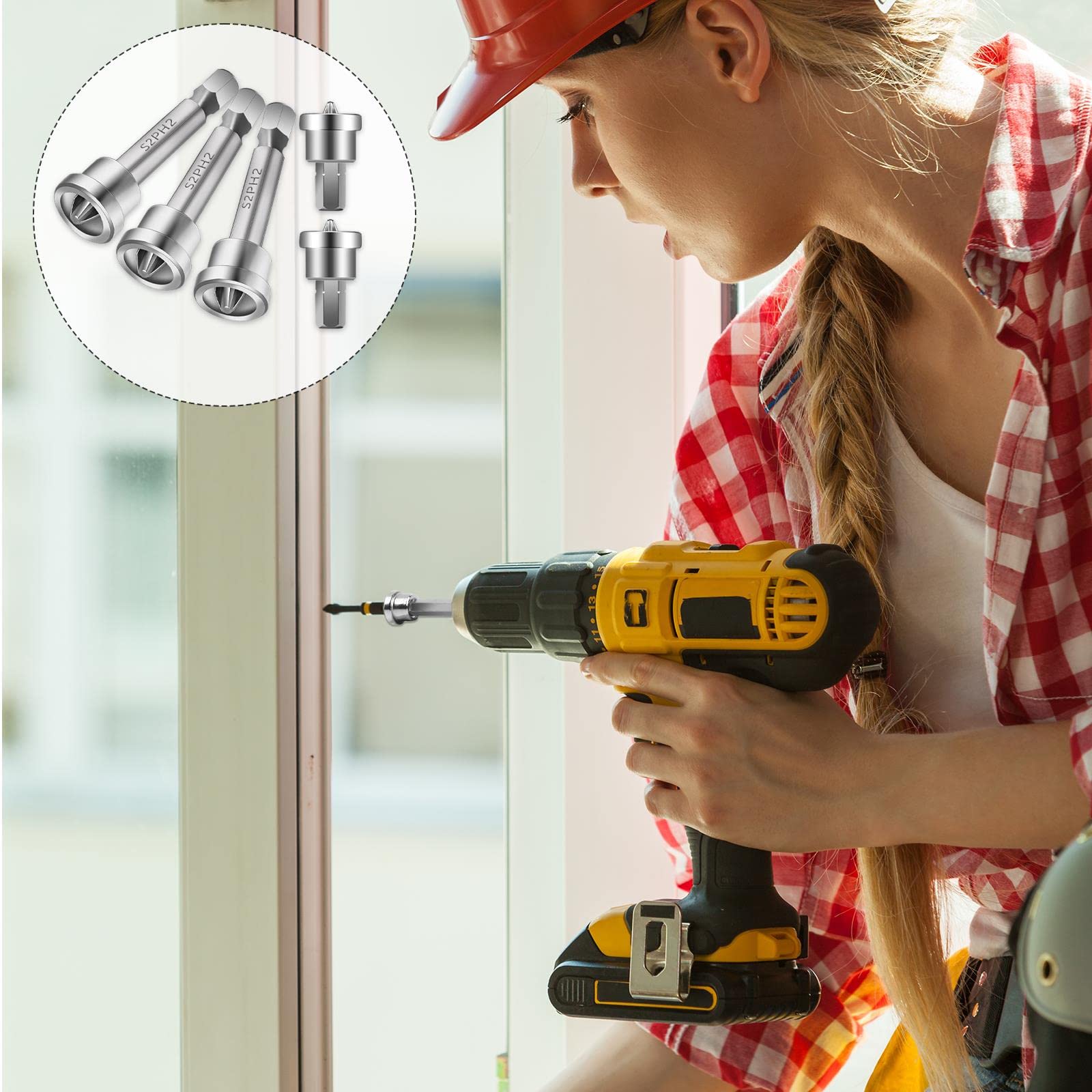 5-Piece Magnetic Positioning Screwdriver Bit Set - PH2 Drywall Screw Setter with Anti-Slip Hex Shank - Perfect for Drywall Installation, Furniture Assembly & DIY Home Projects (50mm & 25mm)