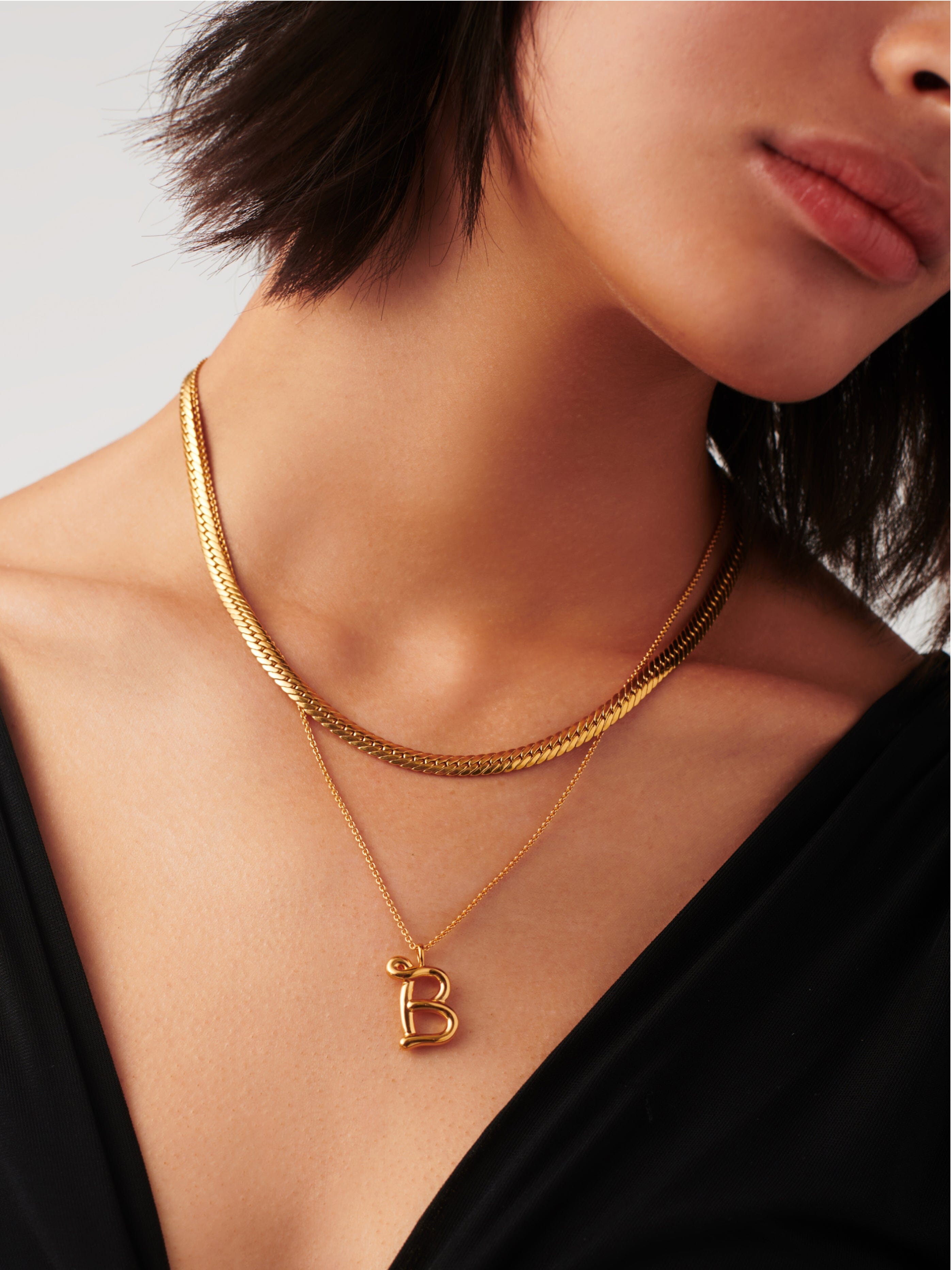 18K Gold Vermeil Curly Molten Initial Pendant Necklace - Personalized Letter Jewelry for Women, Gift for Her, Birthday, Anniversary, Valentine's Day
