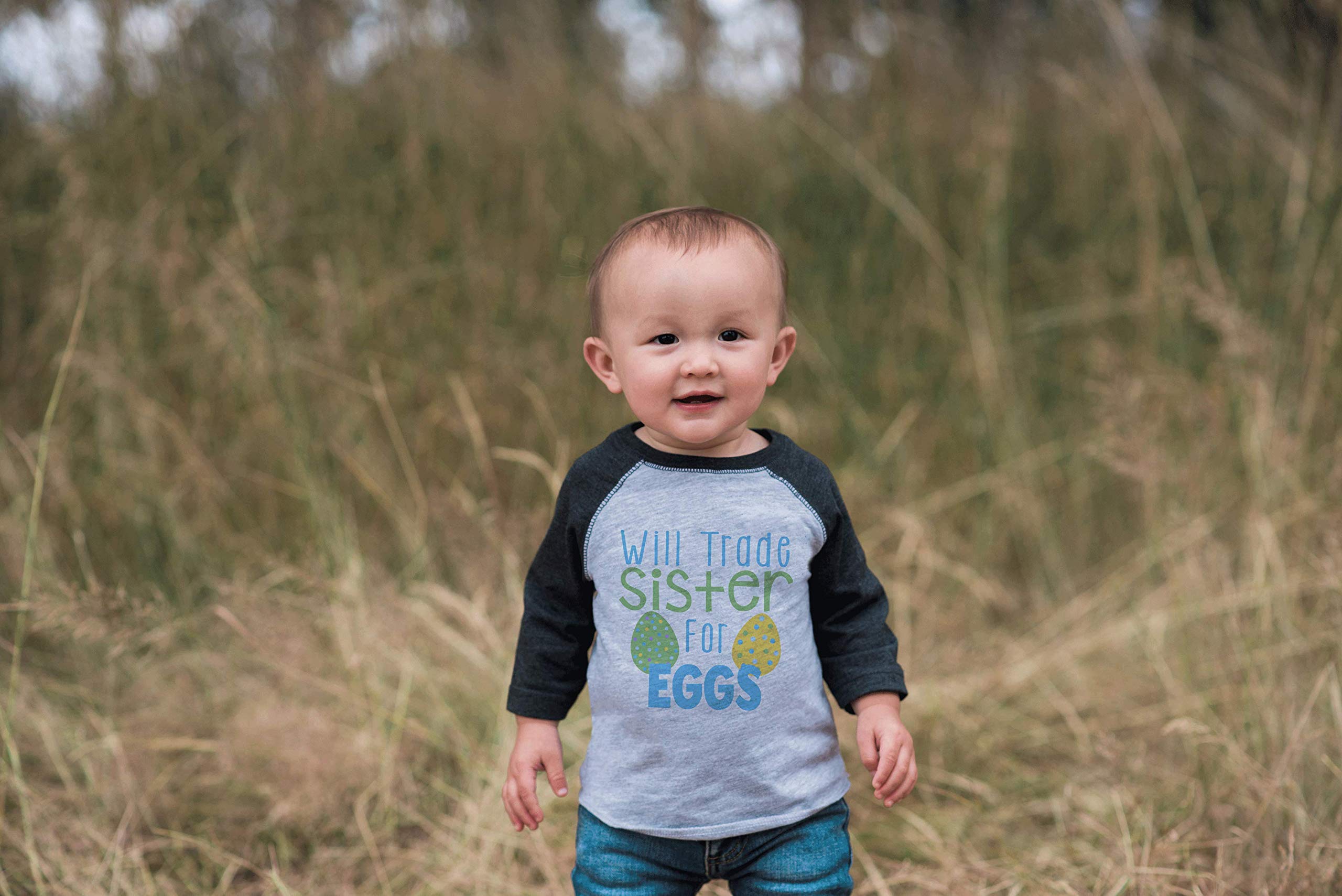 7 Ate 9 Apparel Kids Funny Brother Easter Grey Raglan T-Shirt - Cute Sibling Matching Outfit for Easter Photos & Family Gatherings