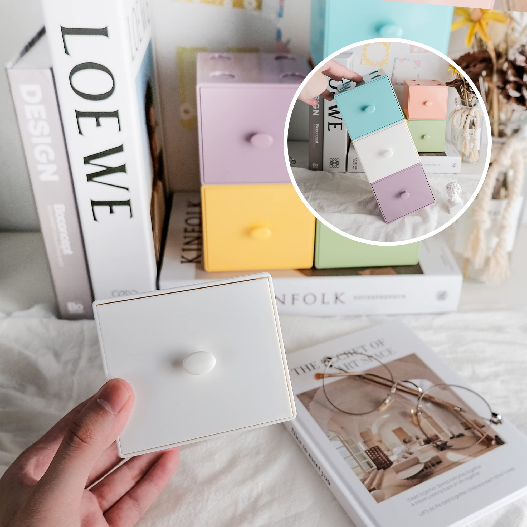 2-Pack Small Stackable Desk Organizer Drawers - White | Cute Desktop Storage for Crafts, Office & Home | Perfect for Makeup, Stationery & Small Accessories