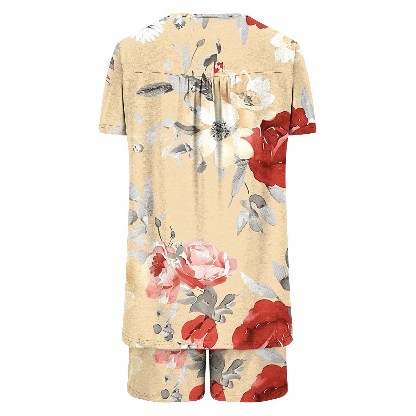 Women's Floral Print Lounge Set - 2 Piece Summer Pajama Set with Crewneck & Short Sleeves | Soft Sleepwear for Women | Perfect for Relaxing at Home, Lounging & Vacation Comfort