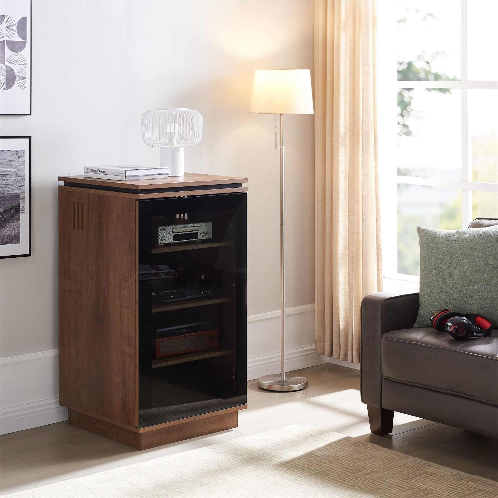 TITAN HiFi Vinyl Dark Oak Entertainment Center - Premium Audio Rack for Record Player & Stereo System - Perfect for Living Room, Home Theater & Music Studio Setup