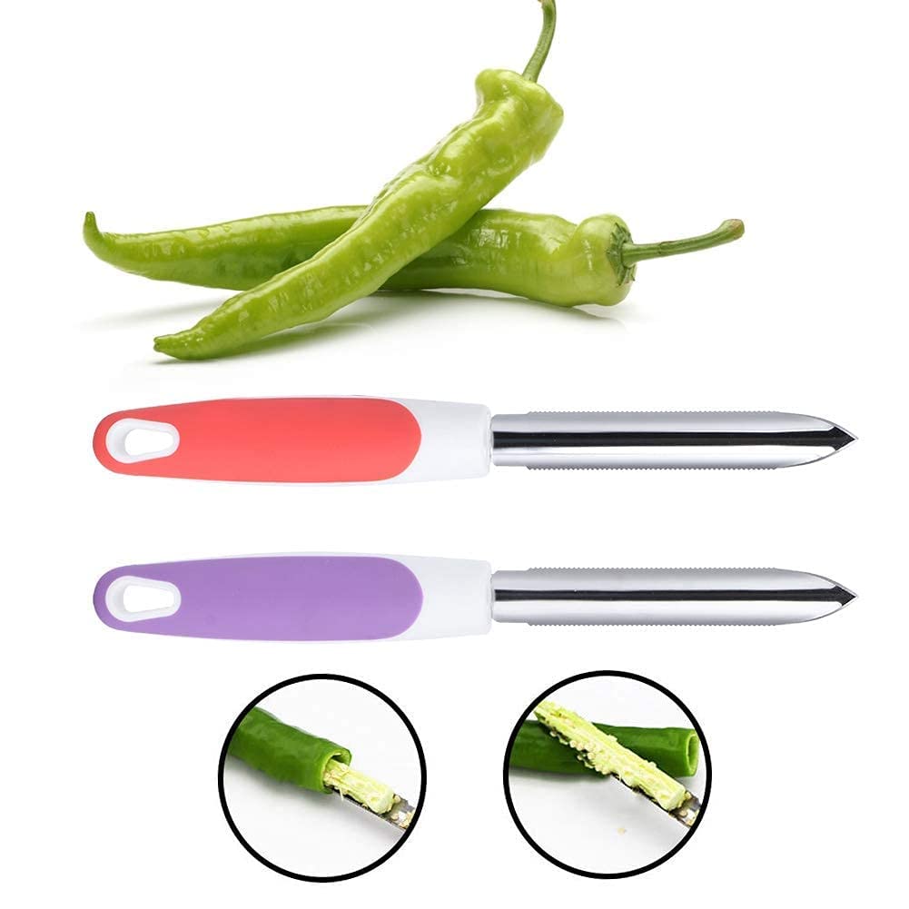 Premium Stainless Steel Fruit Corer Set - 2Pcs Kitchen Tool for Apples, Pears, Peppers | Orange & Purple (9.8x1.2in) | Perfect for Meal Prep, Fruit Platters & Healthy Snacks