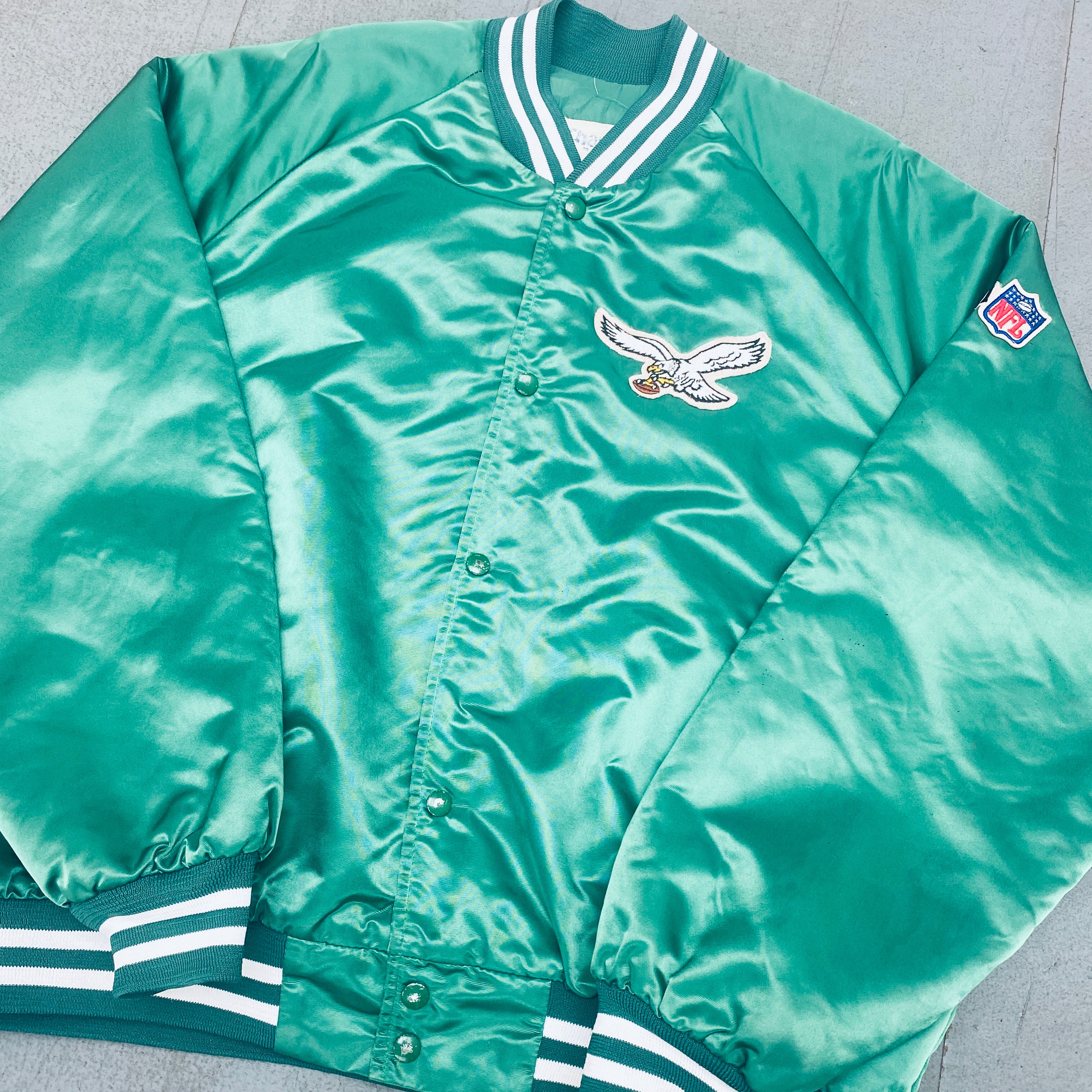 Philadelphia Eagles 1980s Vintage Satin Bomber Jacket XXL - Retro NFL Football Fan Apparel for Game Day & Casual Wear