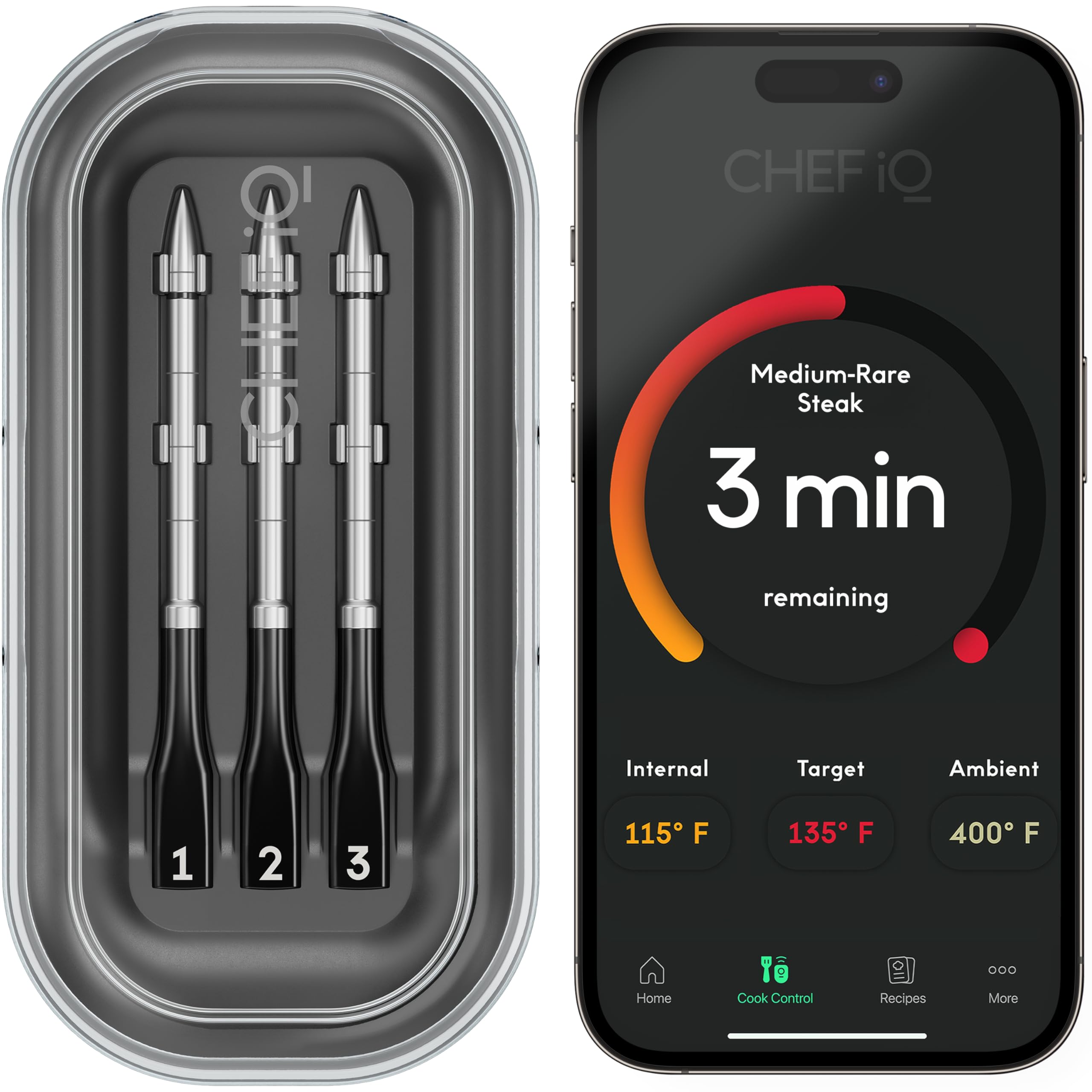 CHEF iQ Sense Smart Wireless Meat Thermometer with 3 Ultra-Thin Probes - Bluetooth Digital Food Thermometer for BBQ, Grill & Oven - Perfect for Remote Cooking Monitoring & Perfectly Cooked Meats Every Time