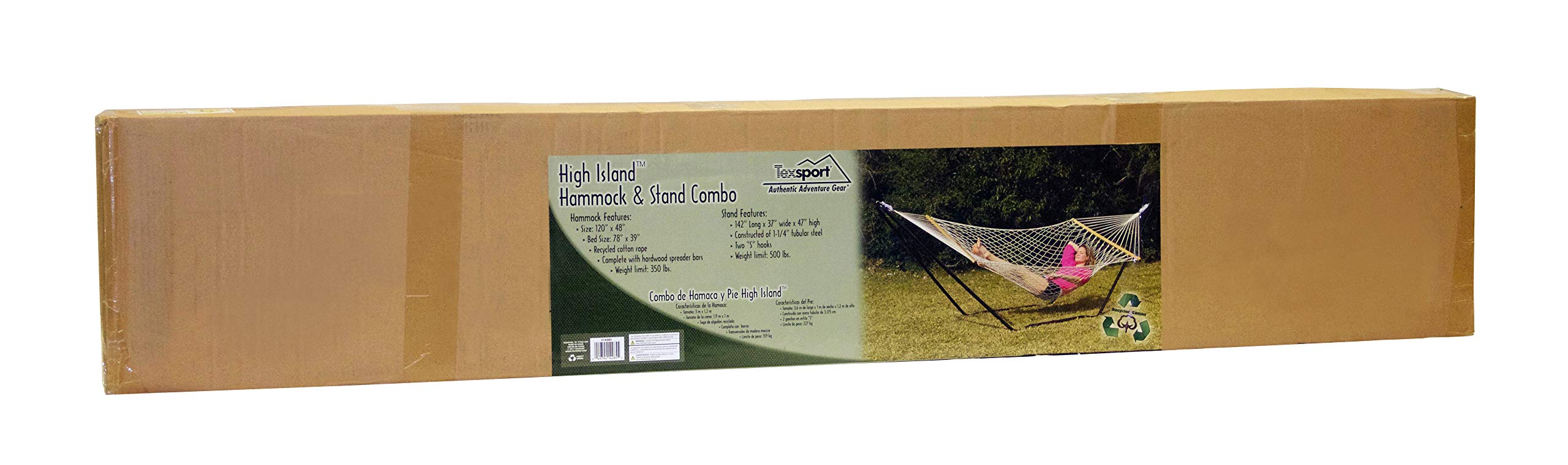Texsport High Island Rope Hammock with Stand - Easy Setup, White & Black - Perfect for Backyard, Patio, Beach & Outdoor Relaxation