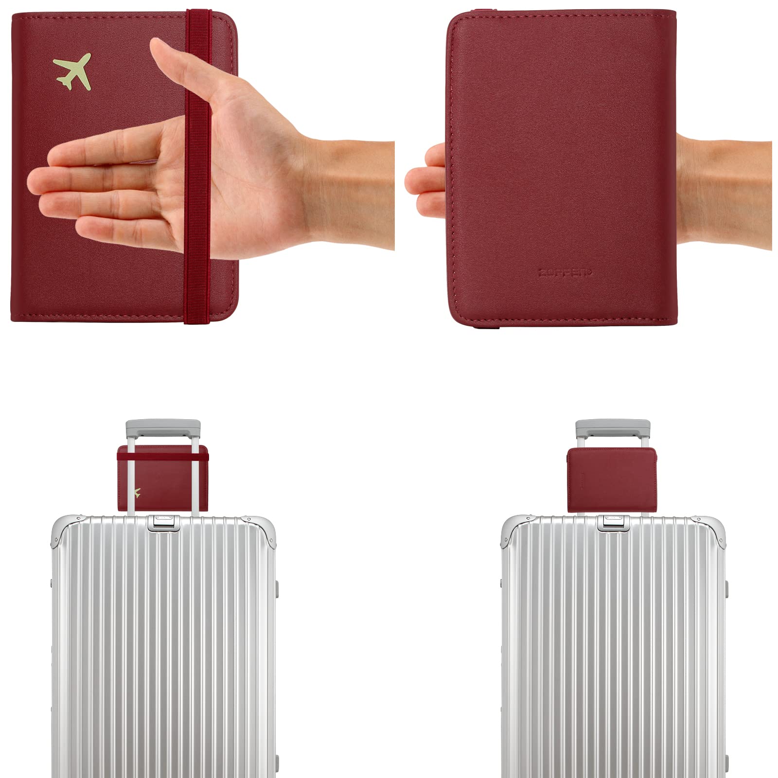 ZOPPEN RFID Blocking Passport Holder Wallet for Women & Men - Travel Document Organizer with Secure Cover Case - Perfect for Airports, Vacations & Business Trips (Wine)