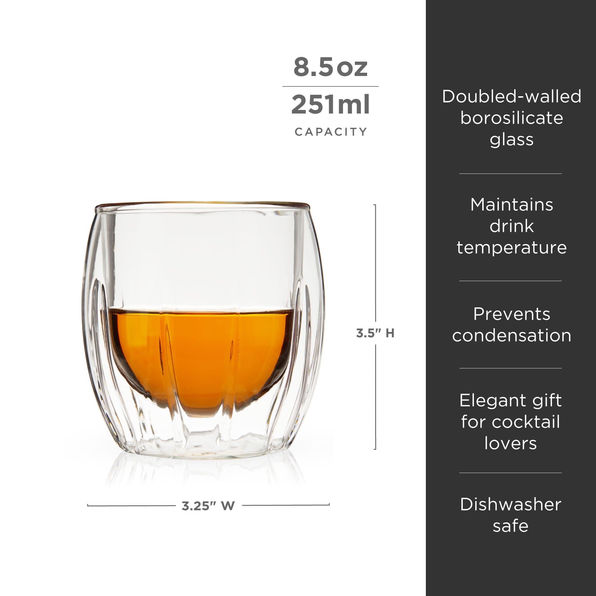 Premium Double Walled Whiskey Glasses Set of 2 - Shatter-Resistant Crystal Clear Tumblers for Scotch, Bourbon & Cocktails - Perfect for Home Bar, Gifts & Entertaining