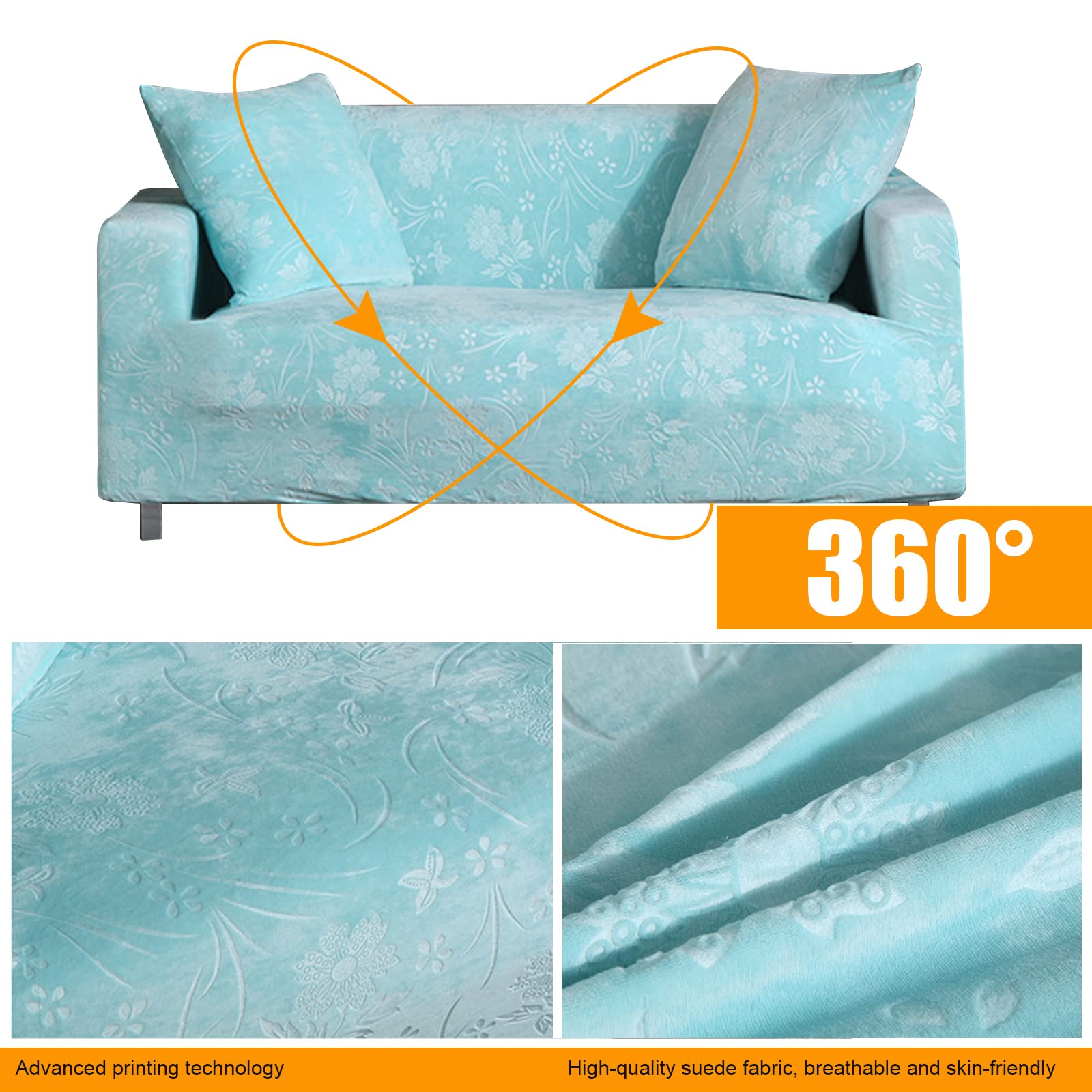 Stretch Jacquard Damask Sofa Slipcover - 1 Piece Form-Fit Couch Cover for 1/2/3/4 Cushion Sofas - Anti-Slip Polyester Spandex Fabric - Machine Washable (3-Seater) - Perfect for Living Room, Family Room & Home Decor Protection