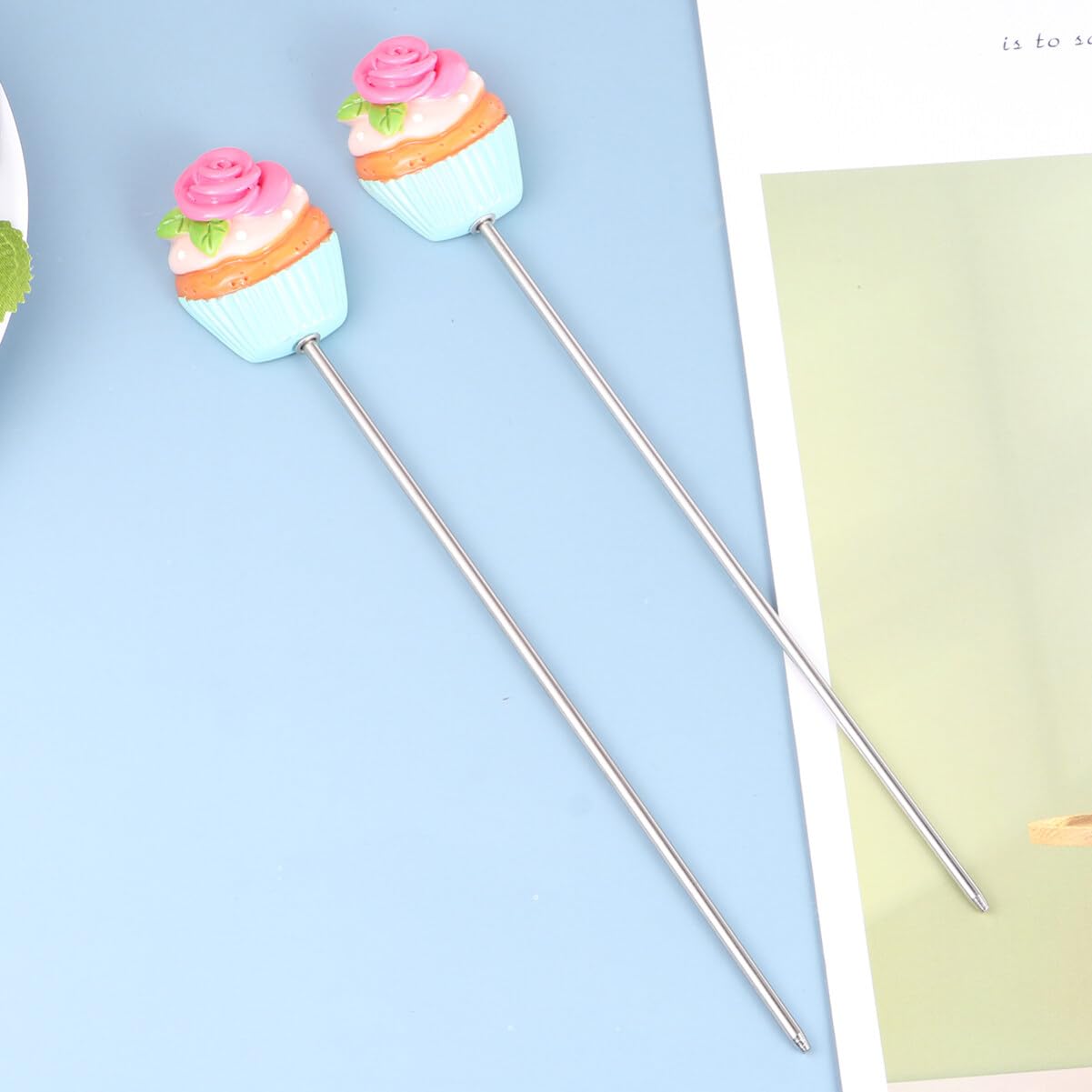 Hemoton 2-Pack Stainless Steel Cake Testers - Reusable Baking Needles for Cakes, Bread & Muffins | Perfect for Home Bakers & DIY Baking Enthusiasts (Green Leaf Rose Design)