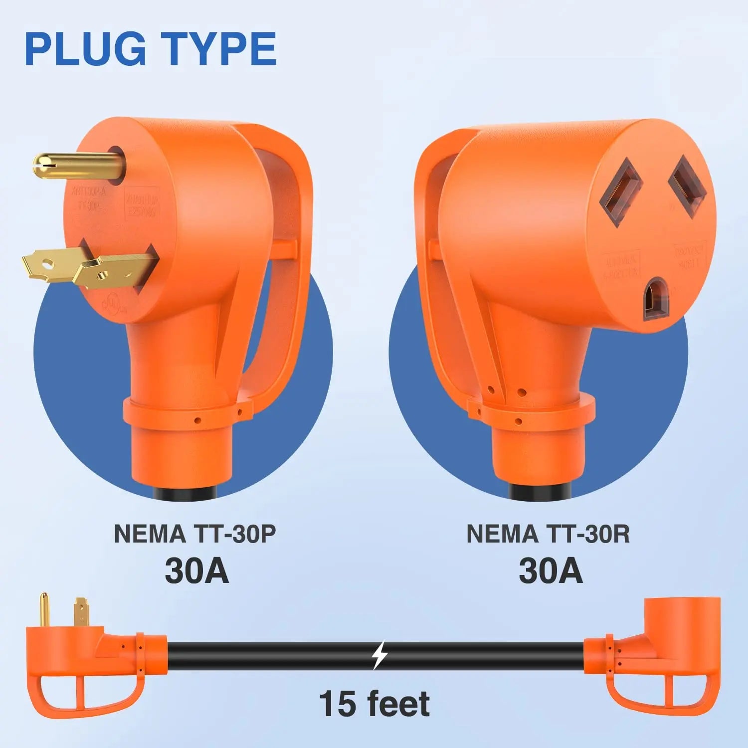 30 Amp 15FT RV Extension Cord - Heavy Duty Outdoor Power Cord for Campers, Trailers & RVs - Weatherproof & Durable for Outdoor Use