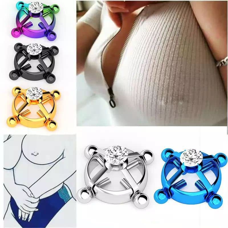 2pcs Fake Nipple Rings for Women - Surgical Steel Body Jewelry with Cubic Zirconia, Shield Barbell Bar Piercing - Perfect for Parties, Cosplay & Everyday Wear