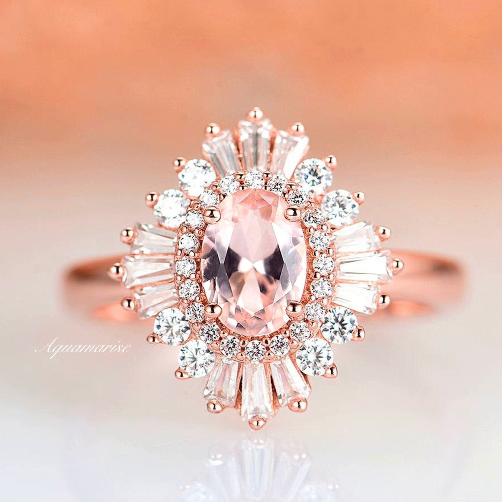 Victoria Morganite Ring - 14K Rose Gold Vermeil Engagement & Wedding Ring for Women | Perfect for Proposals, Anniversaries & Special Occasions
