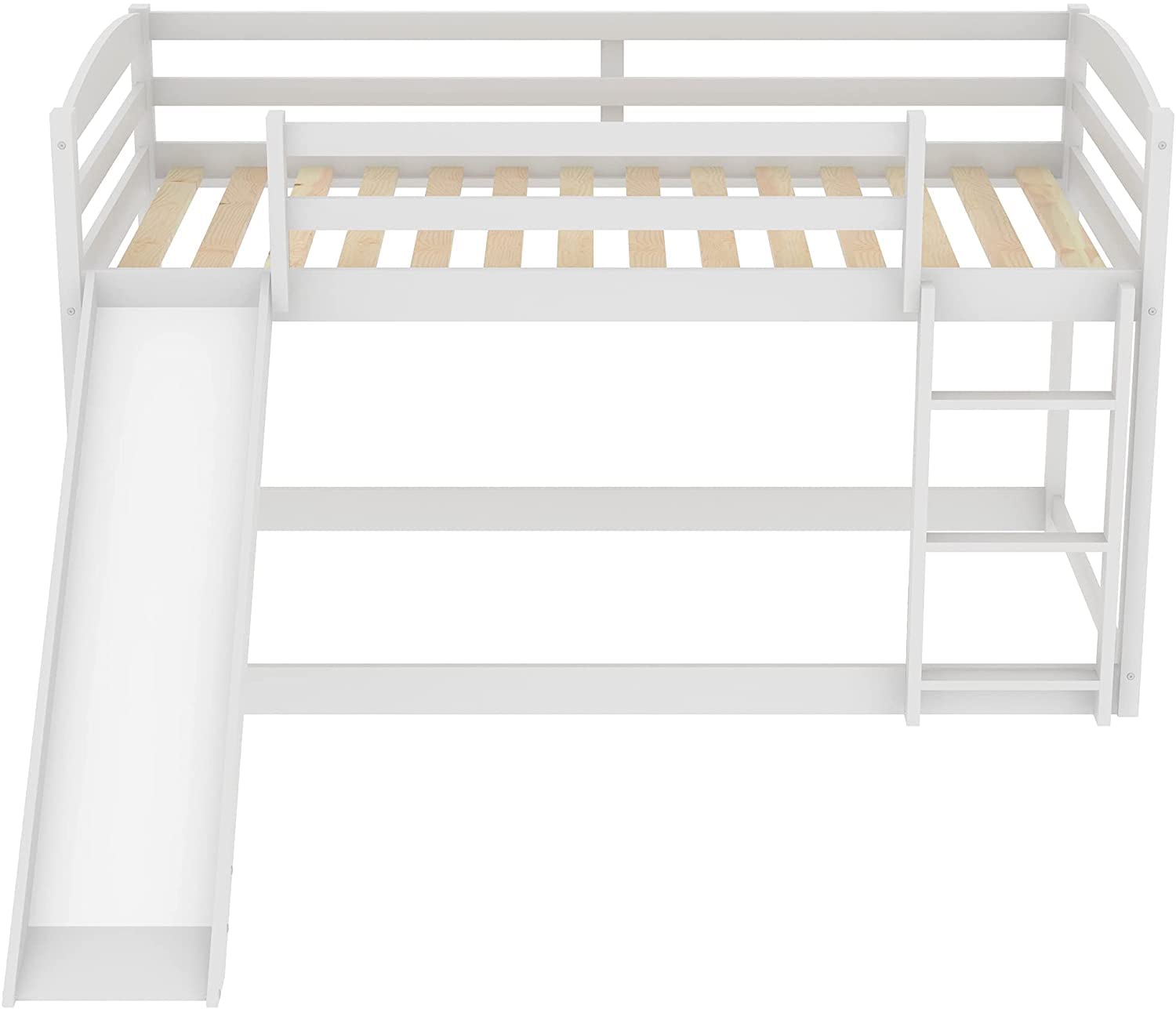 Harper & Bright Designs Twin Over Twin Wooden Bunk Bed with Slide & Ladder - Low Profile Kids Bunk Bed for Toddler Boys & Girls, White - Perfect for Small Bedrooms, Playrooms & Sleepovers