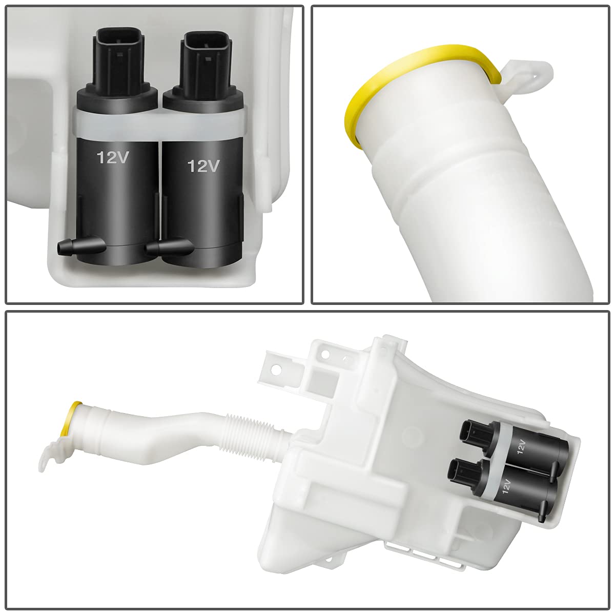 Auto Dynasty SU1288103 OEM Style Windshield Washer Reservoir Tank with Cap, Filler Tube & Pump - Fits 2009-2013 Subaru Forester (White) | Easy DIY Installation for Car Maintenance & Fluid Refill