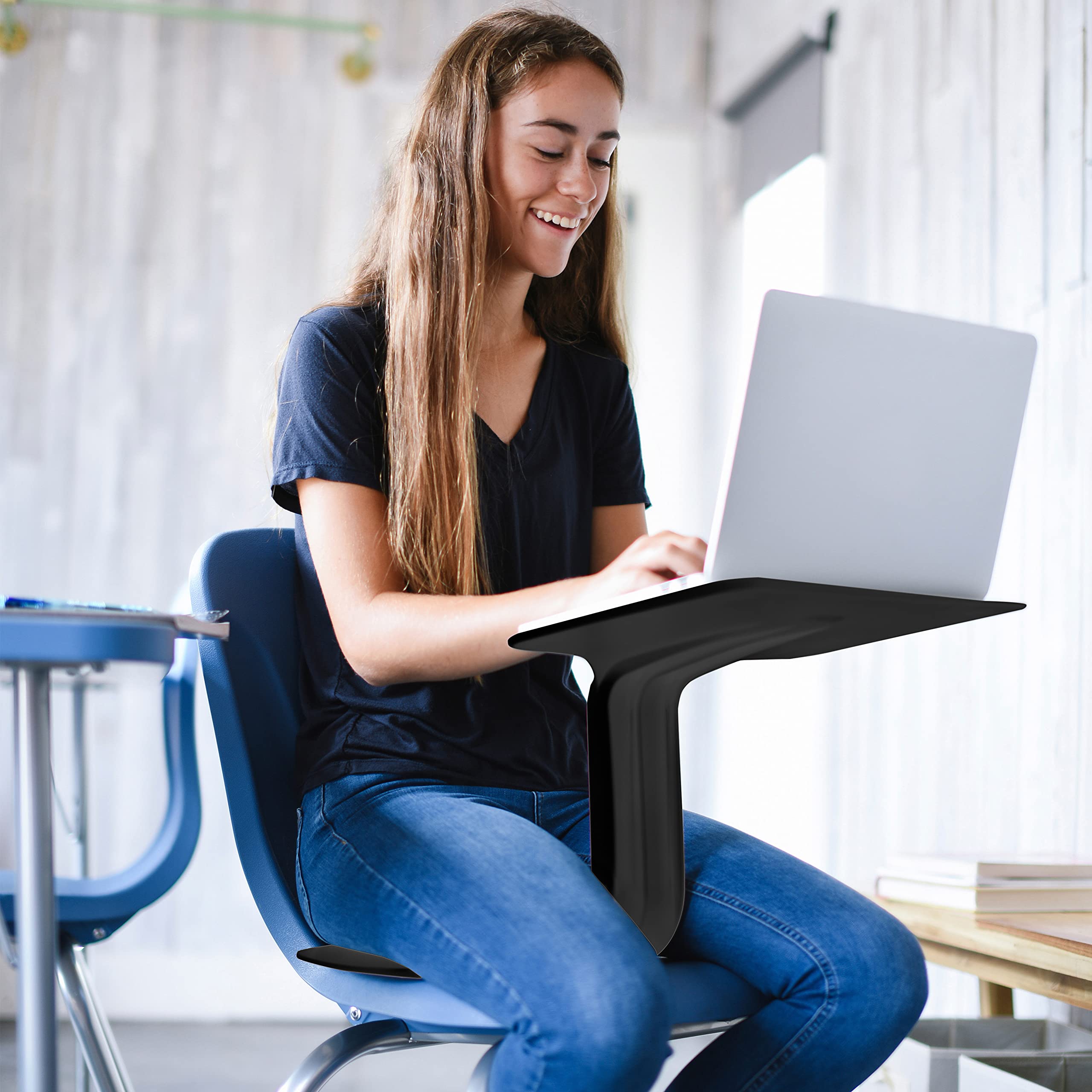 ECR4Kids The Surf Portable Lap Desk - Lightweight & Adjustable Study Table for Kids & Adults - Perfect for Home, Office, School & Travel - Flexible Seating Black Workstation