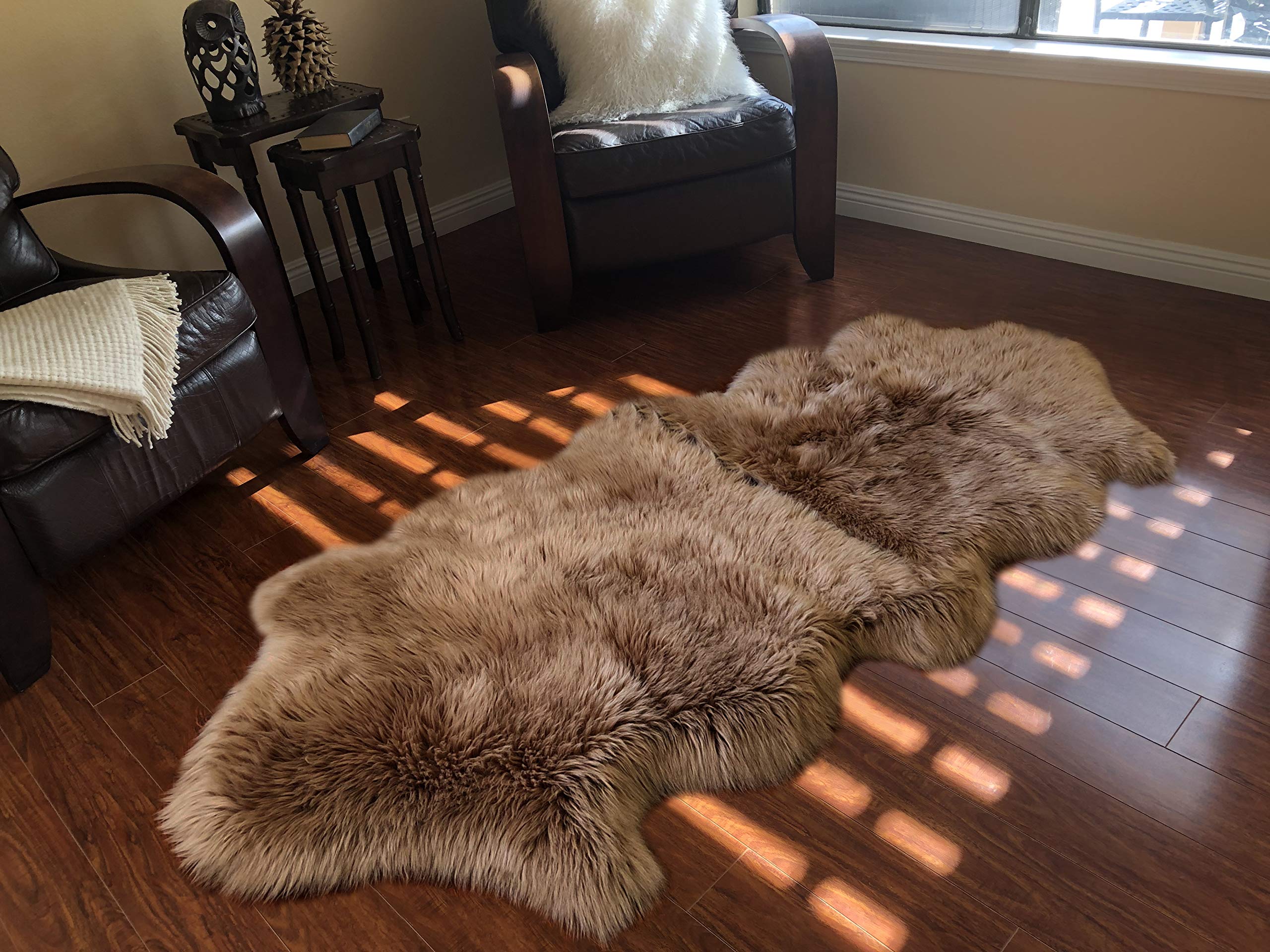 LAMBZY Genuine Sheepskin Silky Area Rug - Ultra Soft Washable Stain Resistant with Non-Slip Bottom - Perfect for Nursery, Living Room & Bedroom Decor - 2' x 6' Light Brown - Cozy Floor Mat for Kids Play Area, Pet Bed & Home Office