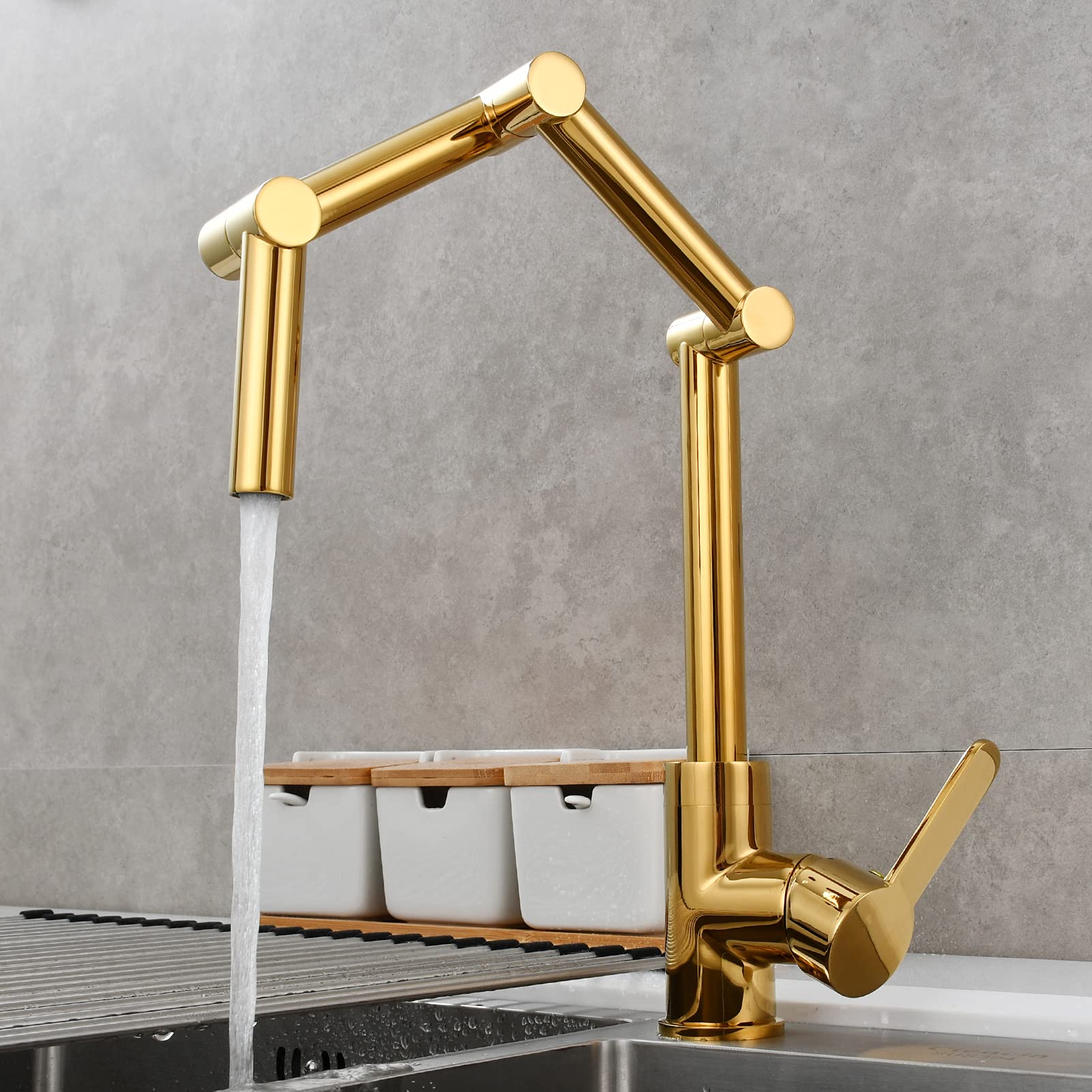 Single Handle Brass Pot Filler Kitchen Faucet - Deck Mounted Sink Mixer Tap in Titanium Gold (BJ1231) - Perfect for Modern Kitchens & Bar Sinks