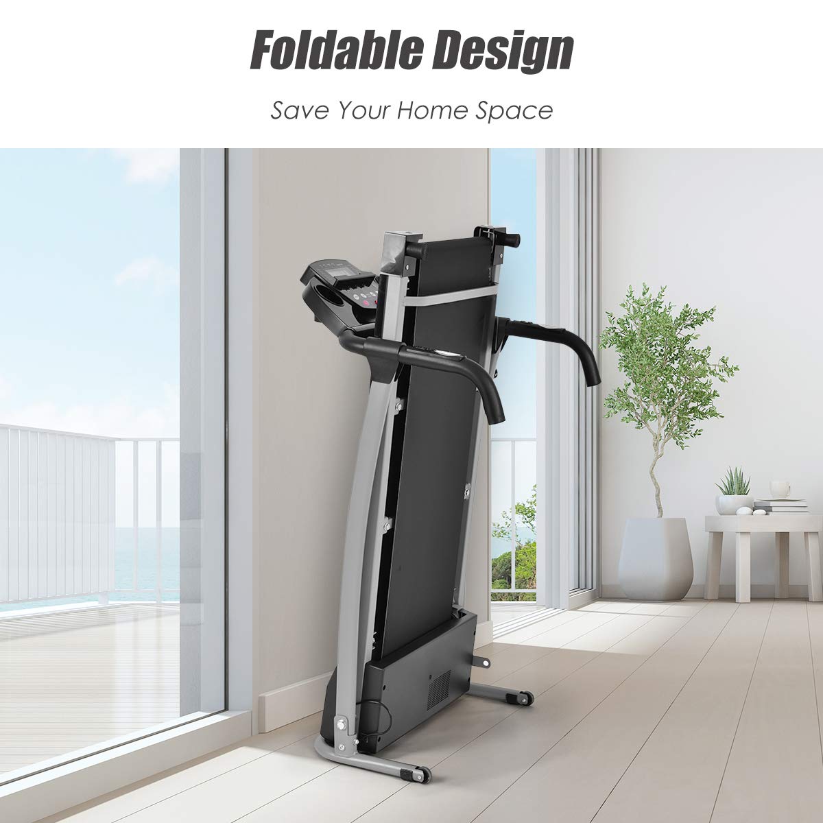Goplus Folding Treadmill - Electric Running Machine with LED Display & Phone Holder, Portable Compact Superfit Treadmill for Home, Office & Small Spaces - Perfect for Home Gym, Apartment Workouts & Indoor Cardio Training