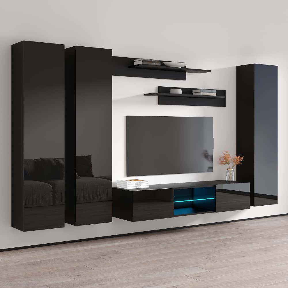 Modern Floating TV Stand with Storage & LED Lights - Wall-Mounted Entertainment Center Console for Living Room & Bedroom - Meble Fly CD1 33