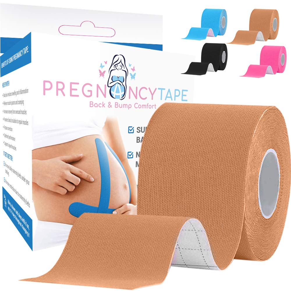 Back & Bump Comfort Pregnancy Support Tape - Maternity Belly Band for Pain Relief | Best Pregnancy Gift for Expecting Moms | Ideal for Daily Activities, Workouts & Third Trimester Support (Tan)