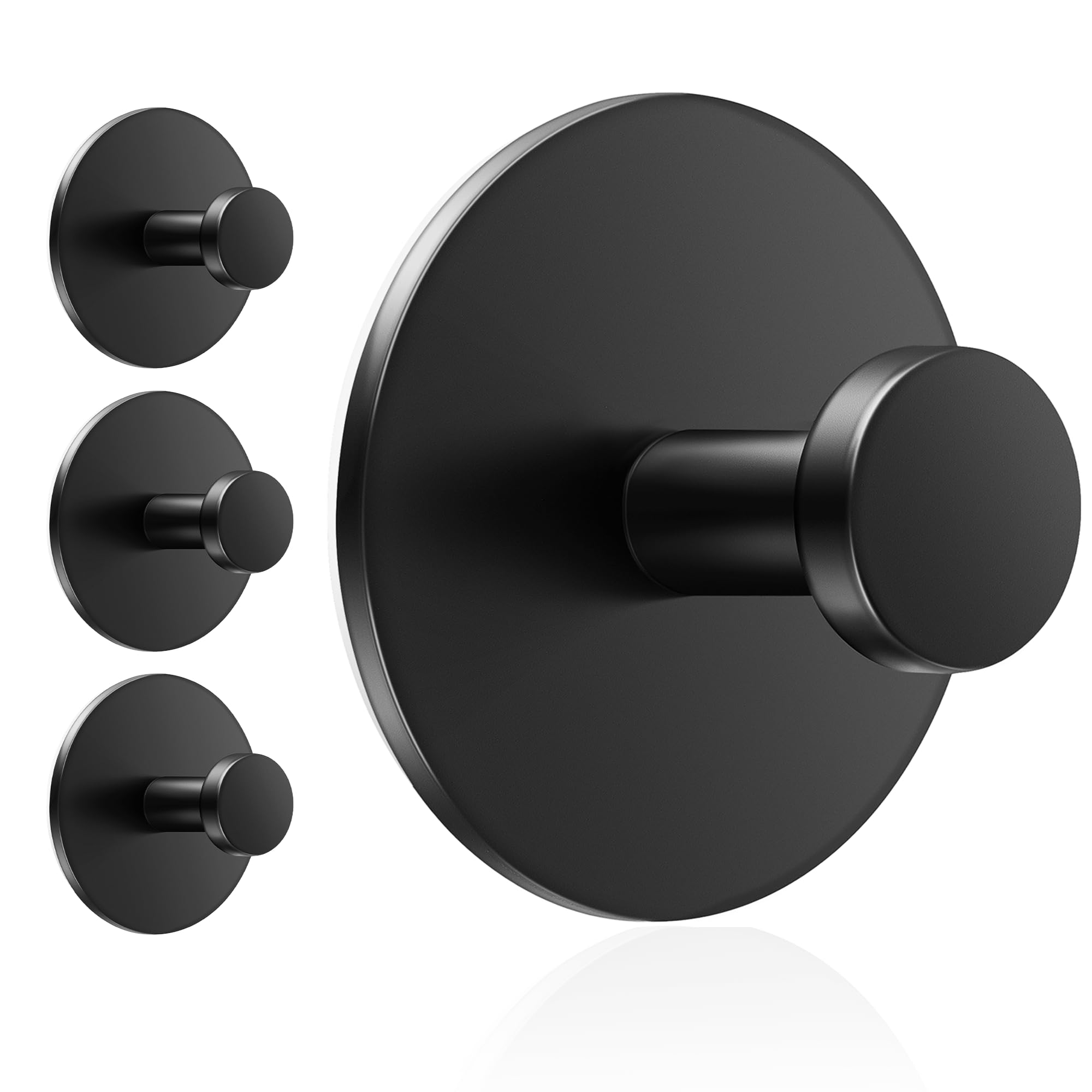Stainless Steel Adhesive Bathroom Towel Hooks - Heavy Duty Wall Hooks Holds 12lbs, Multi-Purpose Coat Hangers for Shower, Kitchen & Bedroom Organization - Matte Black Space-Saving Home Accessories