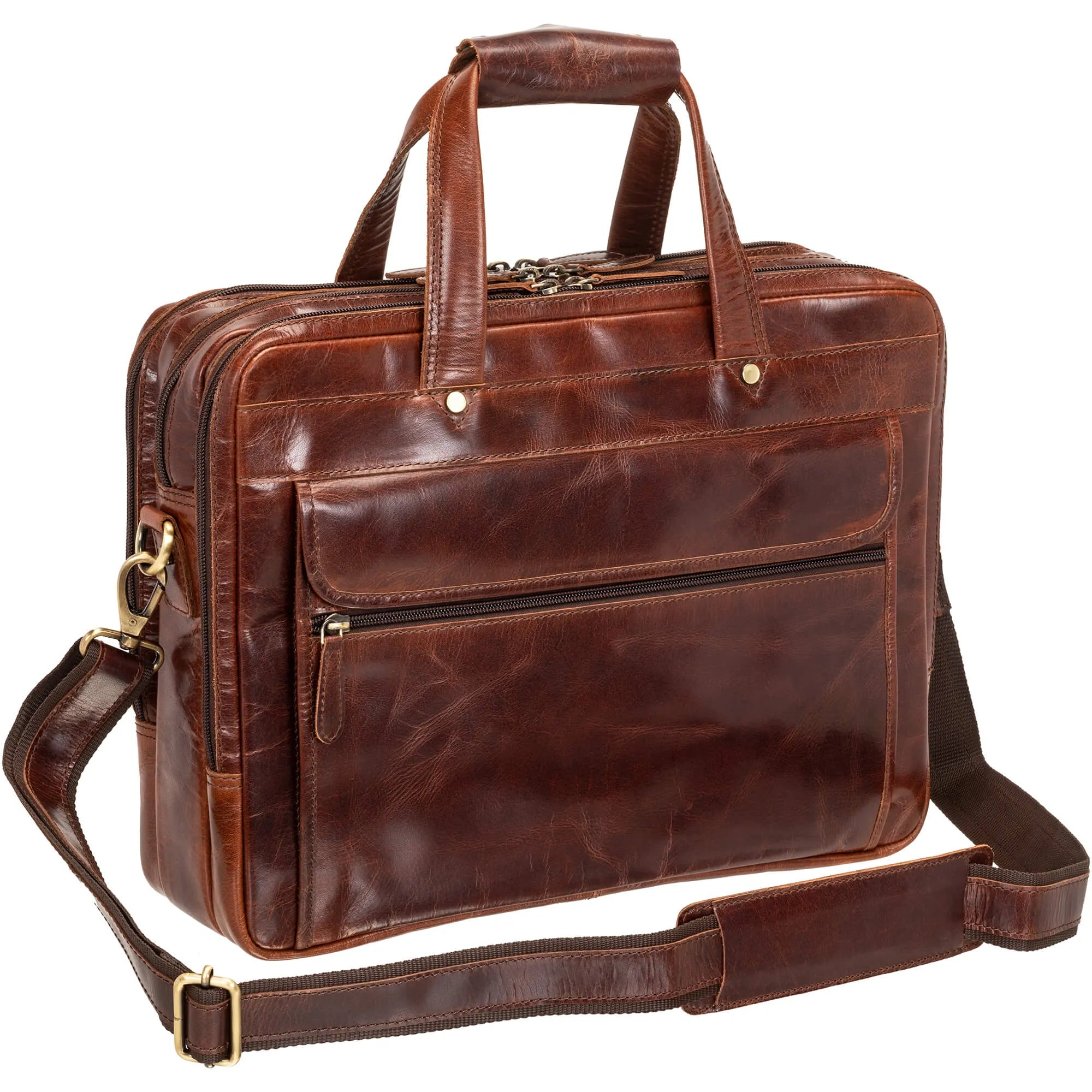 Mancini Buffalo Triple Compartment Leather Briefcase for 15.6 Inch Laptop & Tablet - Professional Business Bag for Work, Office & Travel