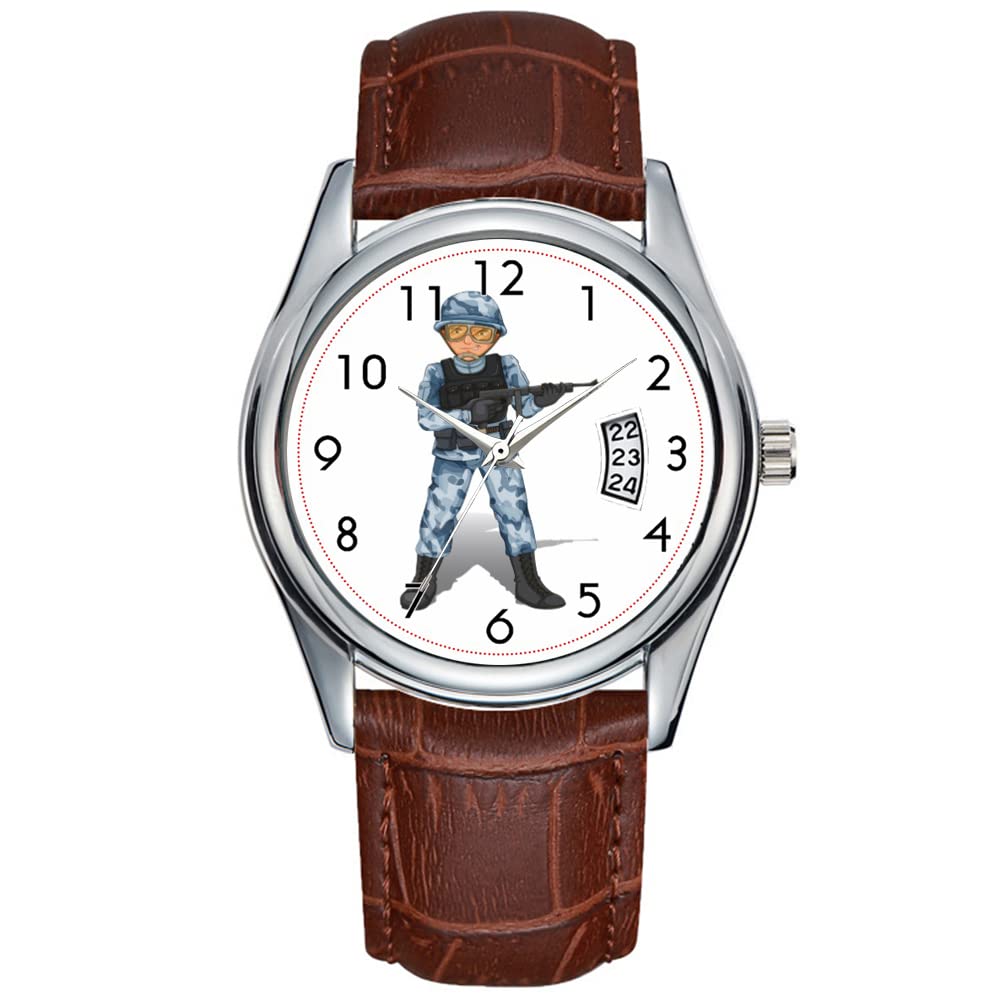 Luxury Men's Brown Leather Quartz Wrist Watch - Waterproof Sports Chronograph for Business, Casual & Formal Wear - Perfect Christmas Gift for Brave Soldiers & Professionals