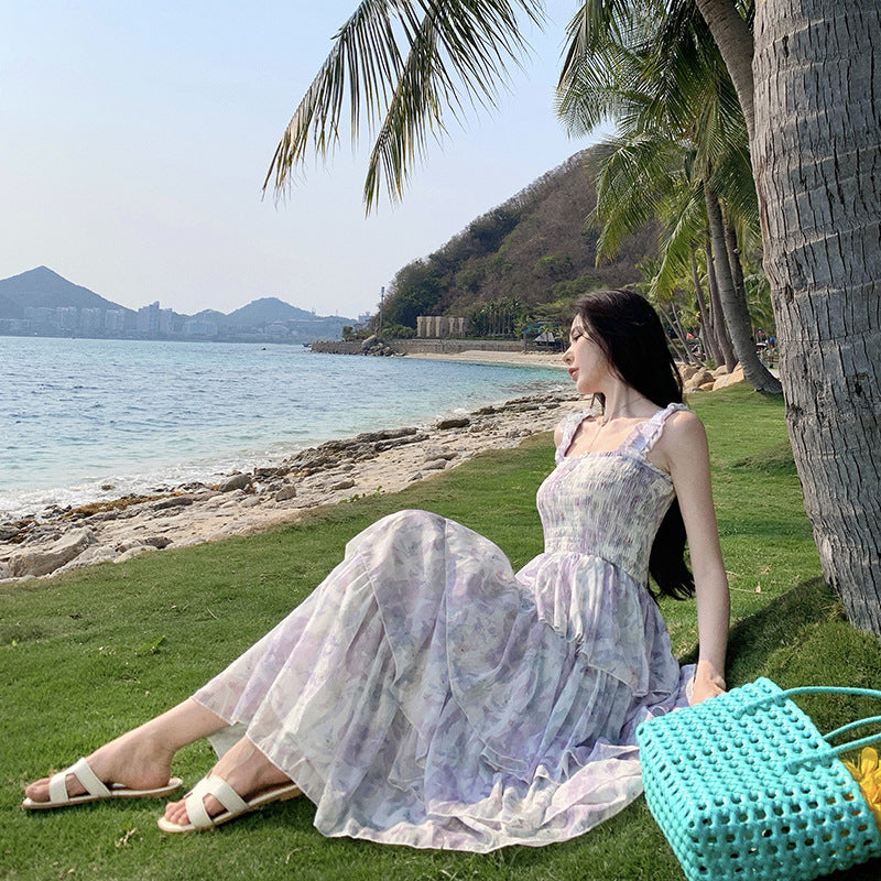 Floral Spaghetti Strap Dress for Women - Summer French Sweet Cake Dress 776 | Perfect for Beach Vacations, Garden Parties & Date Nights