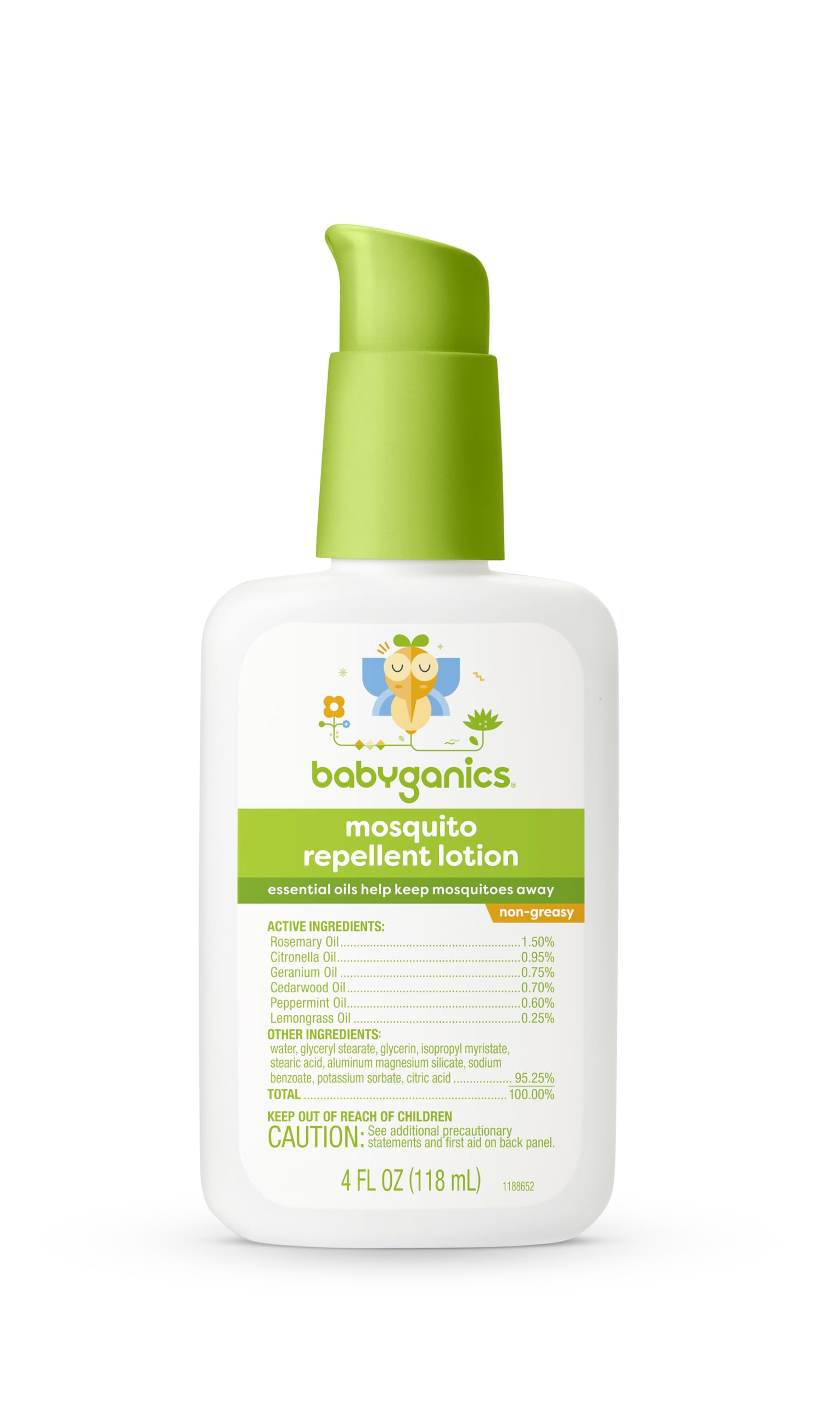 Babyganics Natural Mosquito Repellent Lotion with Plant-Based Essential Oils | Non-Greasy Formula | 4oz Bottle | Safe for Kids & Outdoor Activities