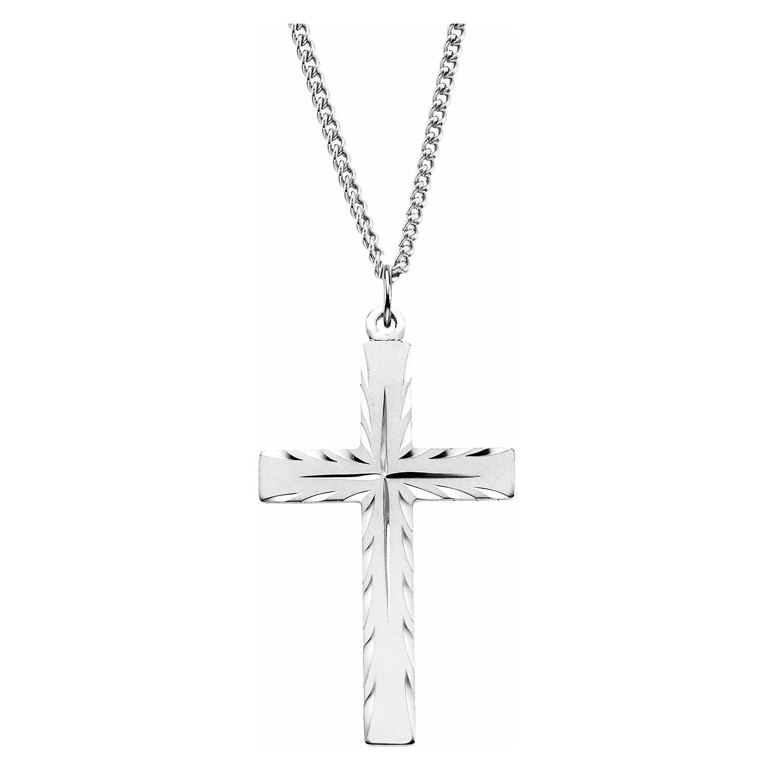 Premium Sterling Silver Religious Crucifix Cross Pendant Necklace 24