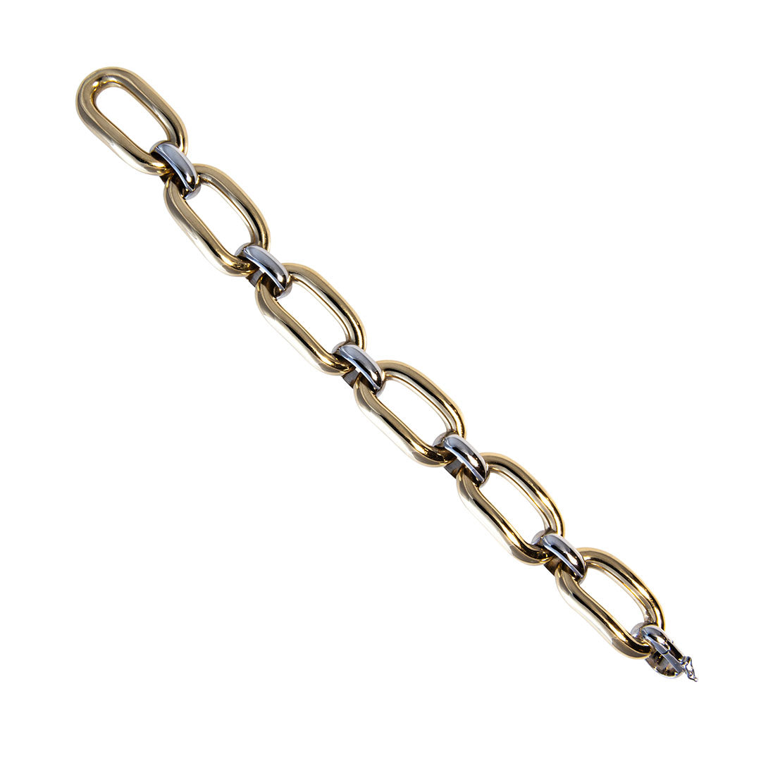 18K Gold Two Tone Oblong Oval Link Bracelet for Women - Elegant Luxury Jewelry Gift for Anniversary, Birthday & Special Occasions