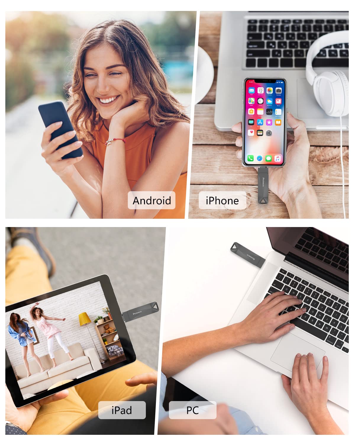 512GB MFi Certified iPhone USB Flash Drive - 3-in-1 Lightning/USB-C/USB 3.0 External Memory for iPhone iPad Android Mac PC - Photo Video Storage Backup Stick (Black) - Perfect for Travel, Work & File Transfer