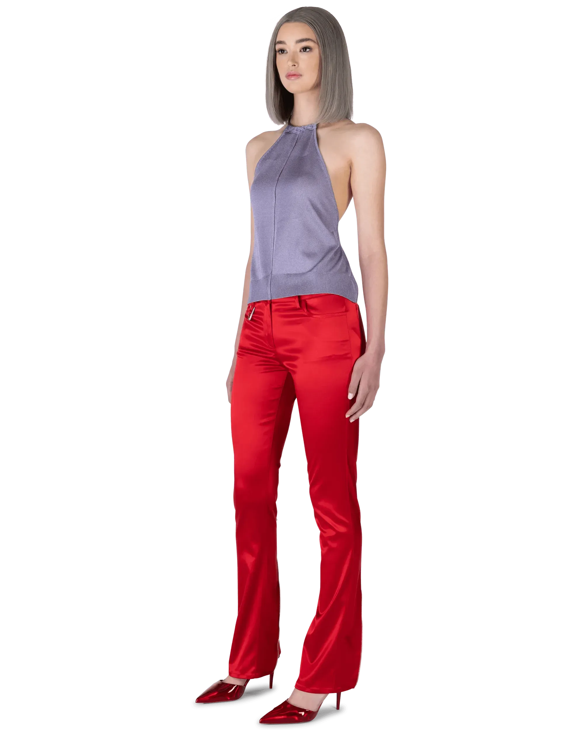 Deville Women's High Waist Satin Cigarette Pants - Slim Fit Formal Trousers for Office, Party & Evening Wear