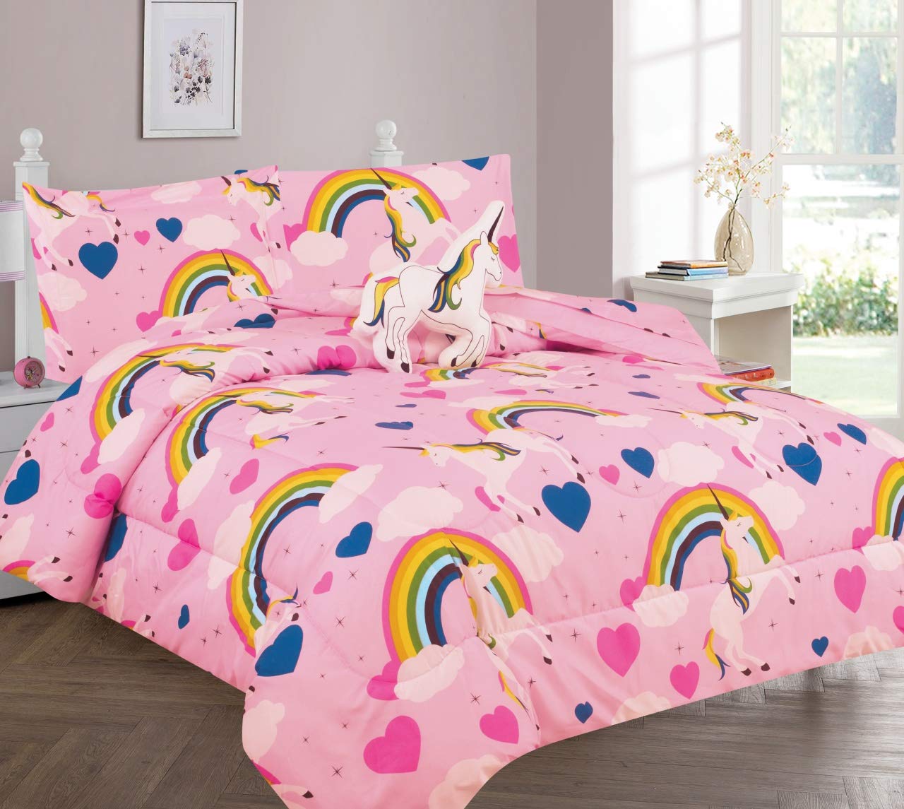 **Adorable Unicorn Rainbow Twin Bed in a Bag Set - Kids & Teens Bedding Comforter, Sheets & Decorative Pillow - Soft & Cozy for Bedrooms, Sleepovers & Gifts**