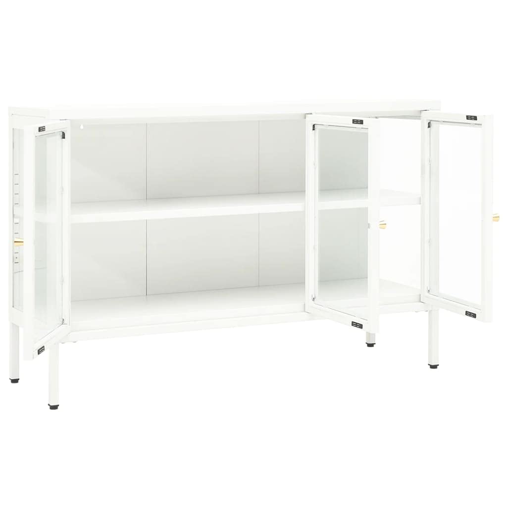 FAMIROSA White Modern Steel Sideboard Cabinet with 3 Doors & Adjustable Shelf - 41.3
