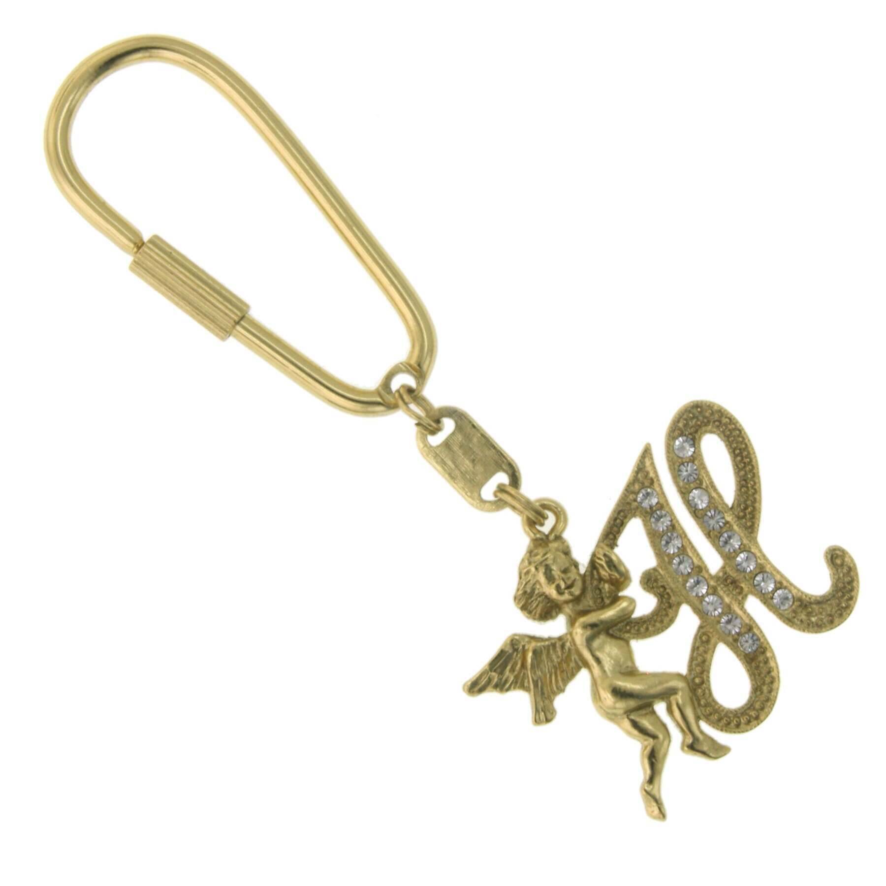 1928 Crystal Initial Angel Carabiner Keychain - Personalized Jewelry Gift for Women, Engraved Name Key Ring for Purse, Backpack & Keychain Collection - Perfect for Birthdays, Anniversaries & Everyday Carry