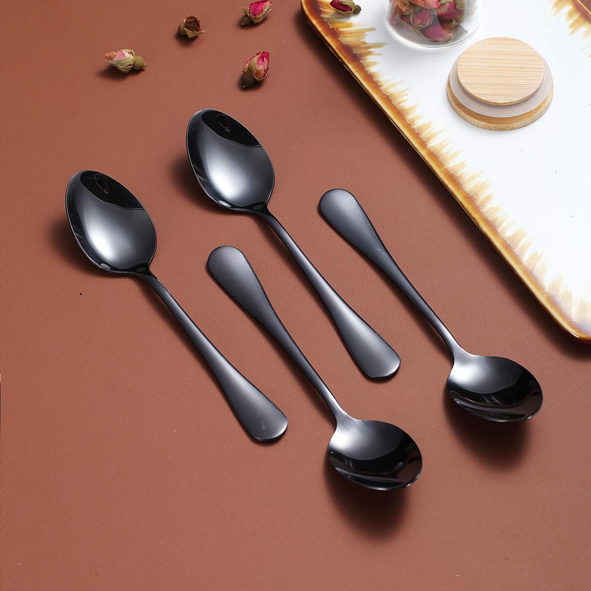 Premium Black Teaspoons Set of 4 - 6.5