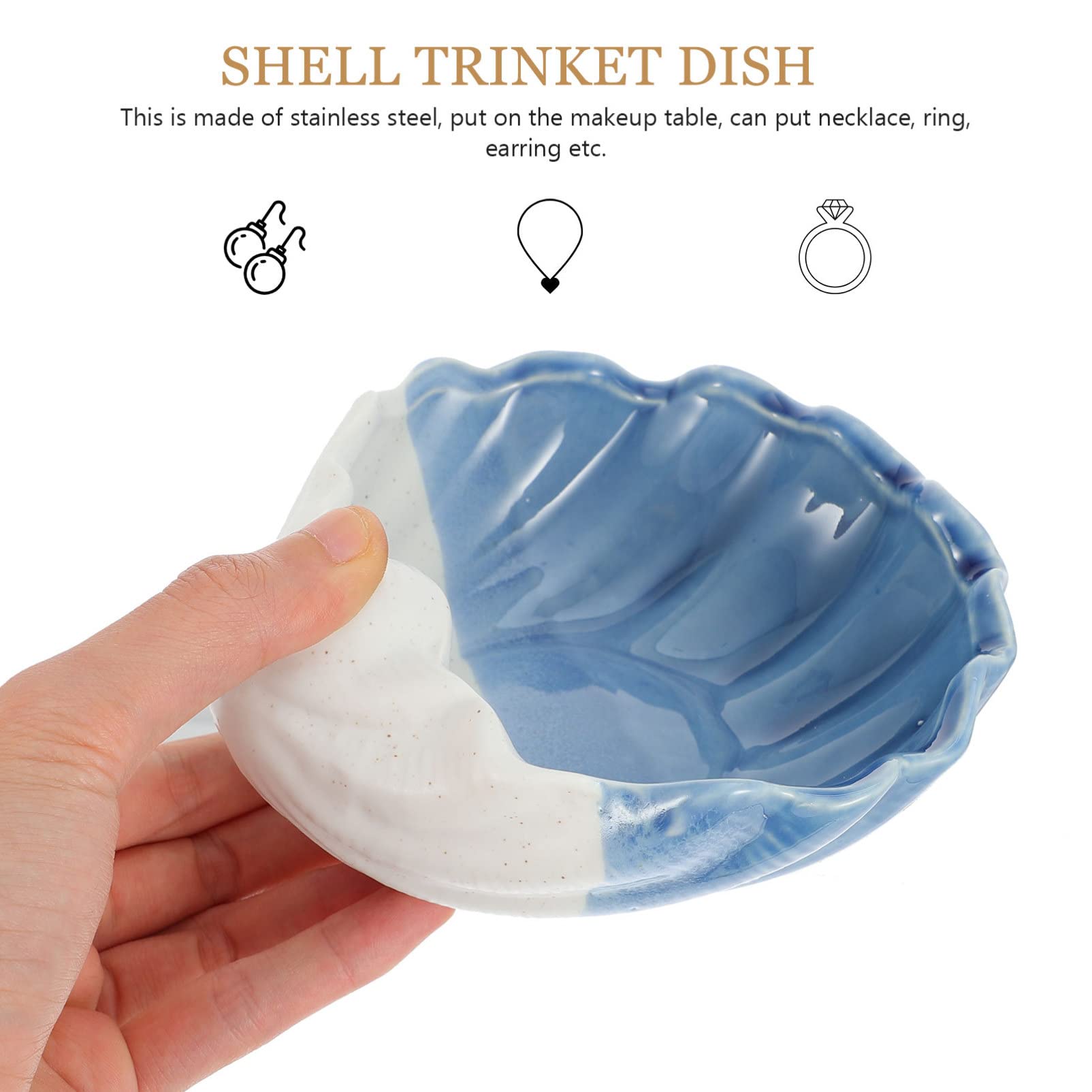 Hemobllo Ceramic Shell Jewelry Display Tray - Handcrafted Seashell-Shaped Trinket Dish for Necklace, Ring & Earring Organizer | Perfect for Beach Themed Decor, Bathroom Storage & Gift Packaging