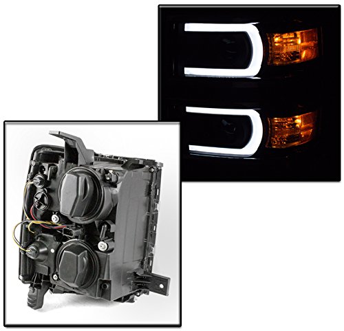 2014-2015 Chevy Silverado 1500 DRL LED Projector Headlights - Black/Smoke Housing - Upgrade Your Truck Lighting for Night Driving & Off-Road Adventures
