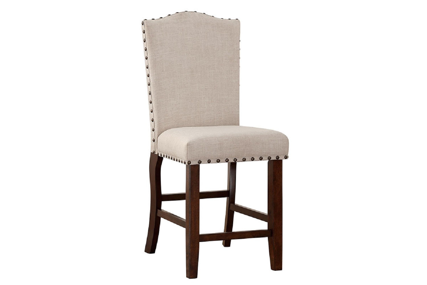 Classic Cream Upholstered Cushion Dining Chairs Set of 2 - Counter Height with Nailhead Trim & Solid Wood Legs - Perfect for Kitchen Island, Breakfast Nook & Small Dining Spaces
