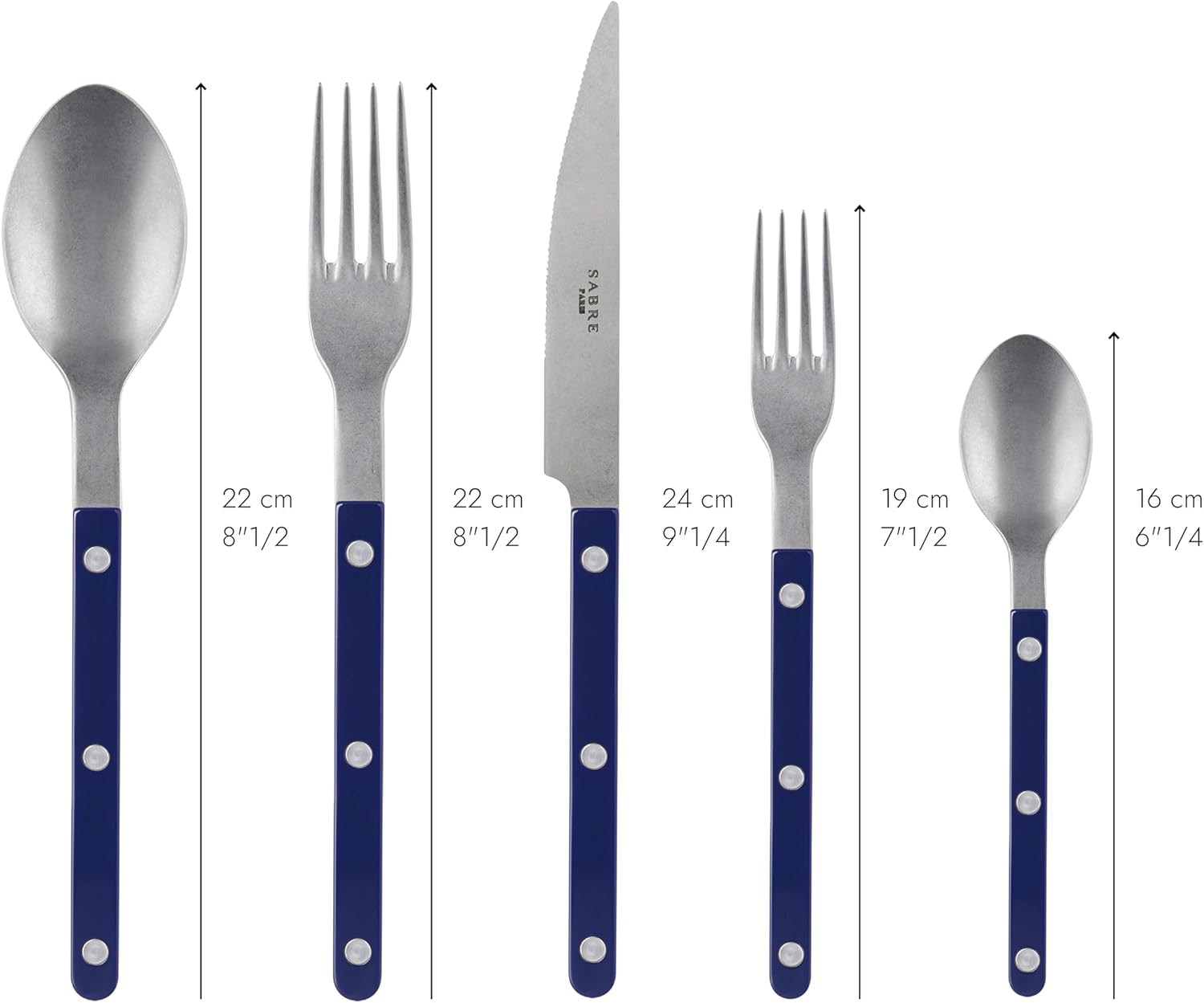 Vintage 5-Piece Flatware Set - Stainless Steel & Acrylic Bistro Cutlery with Knives, Forks, Spoons - Dishwasher Safe Navy Blue Matte Finish for Dining, Gifts & Restaurant Use