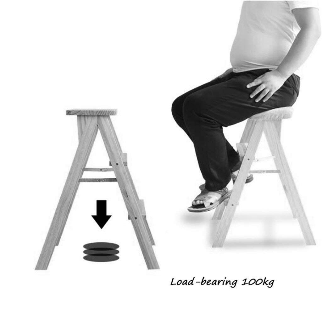 FADUNI Solid Wood Folding Stool, Multifunctional Kitchen Step Stool with 3-Step Ladder, White - Perfect for Kitchen, Bathroom, and Home Storage Use
