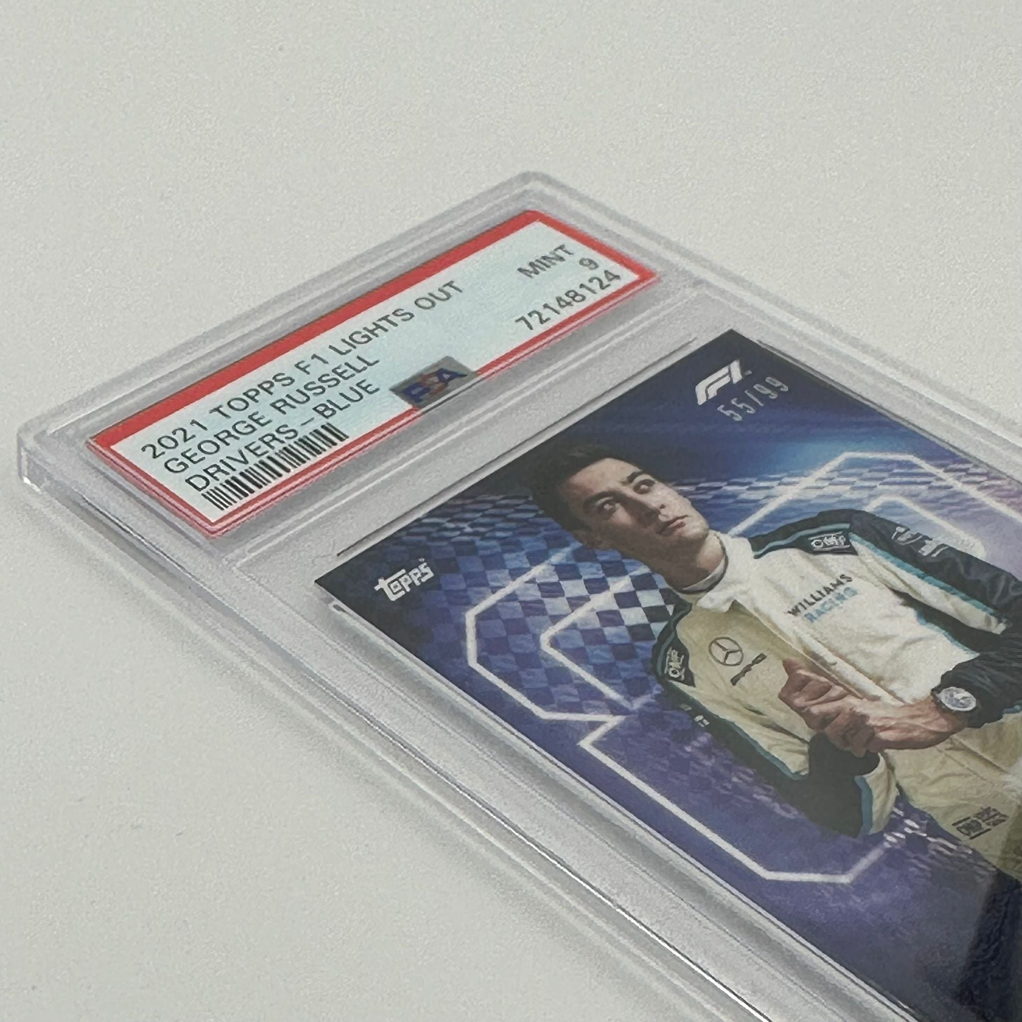 PSA 9 Graded 55/99 Russell George Drivers Blue Parallel - Rare Trading Card for Collectors & Sports Fans - Perfect for Display, Investment & Trading Card Games