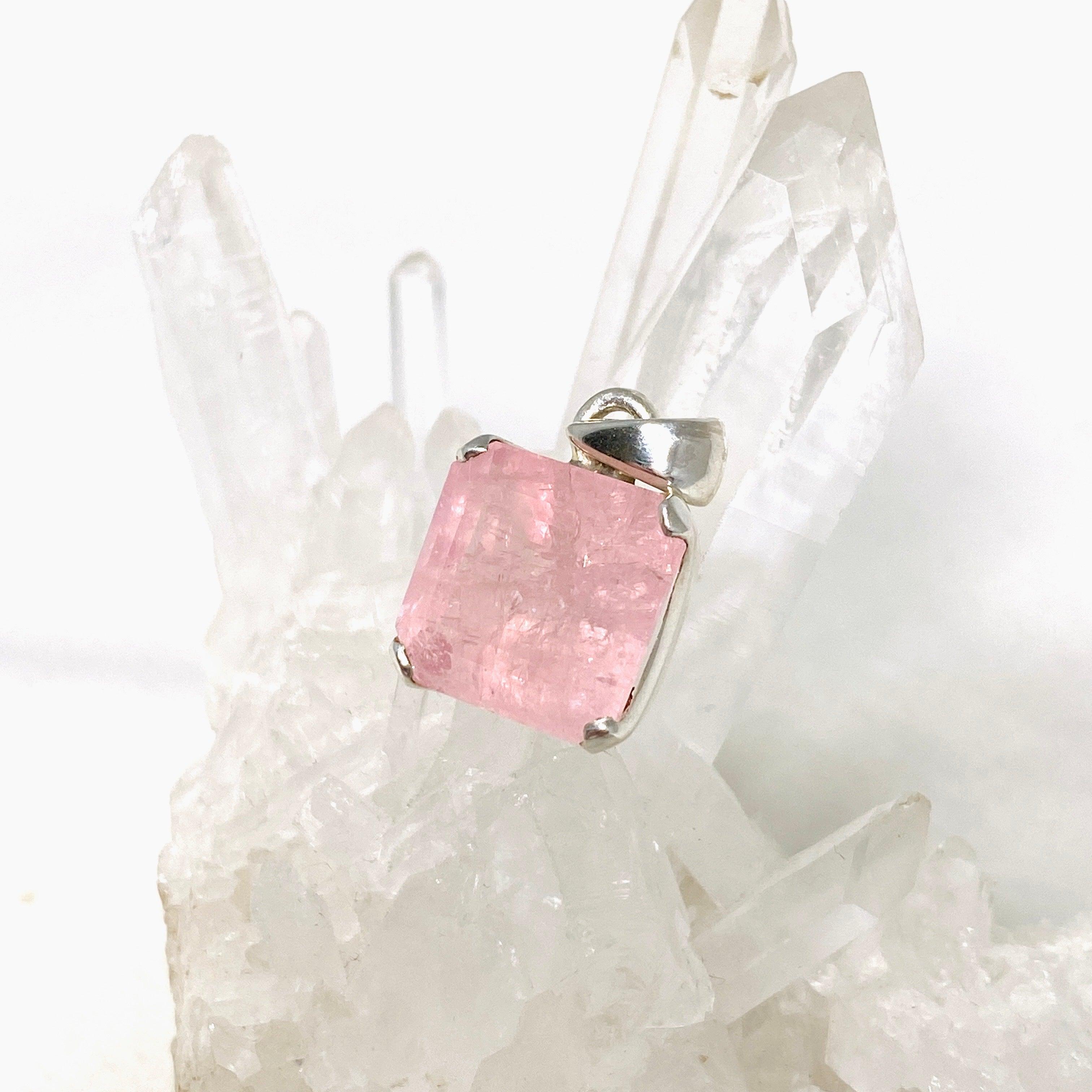 Morganite Faceted Square Pendant Necklace PPGJ694 - Elegant Rose Quartz Jewelry for Women, Perfect for Weddings, Anniversaries & Special Occasions
